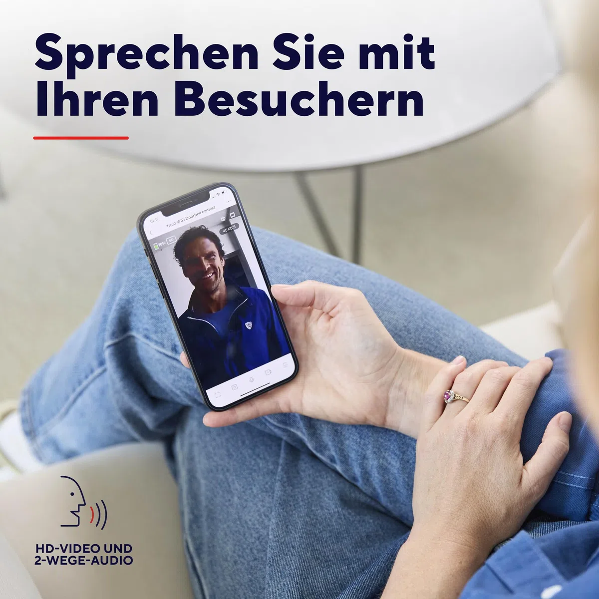 Trust Wi-Fi Video Türklingel mit Chime Kamera 2K HD 3MP Weitwinkel, Smarte Kabellose Video Doorbell mit Gong 30 Melodien, Kompatibel mit App, Wiederaufladbar USB-C, Nachtsicht, Wasserdicht, Schwarz
