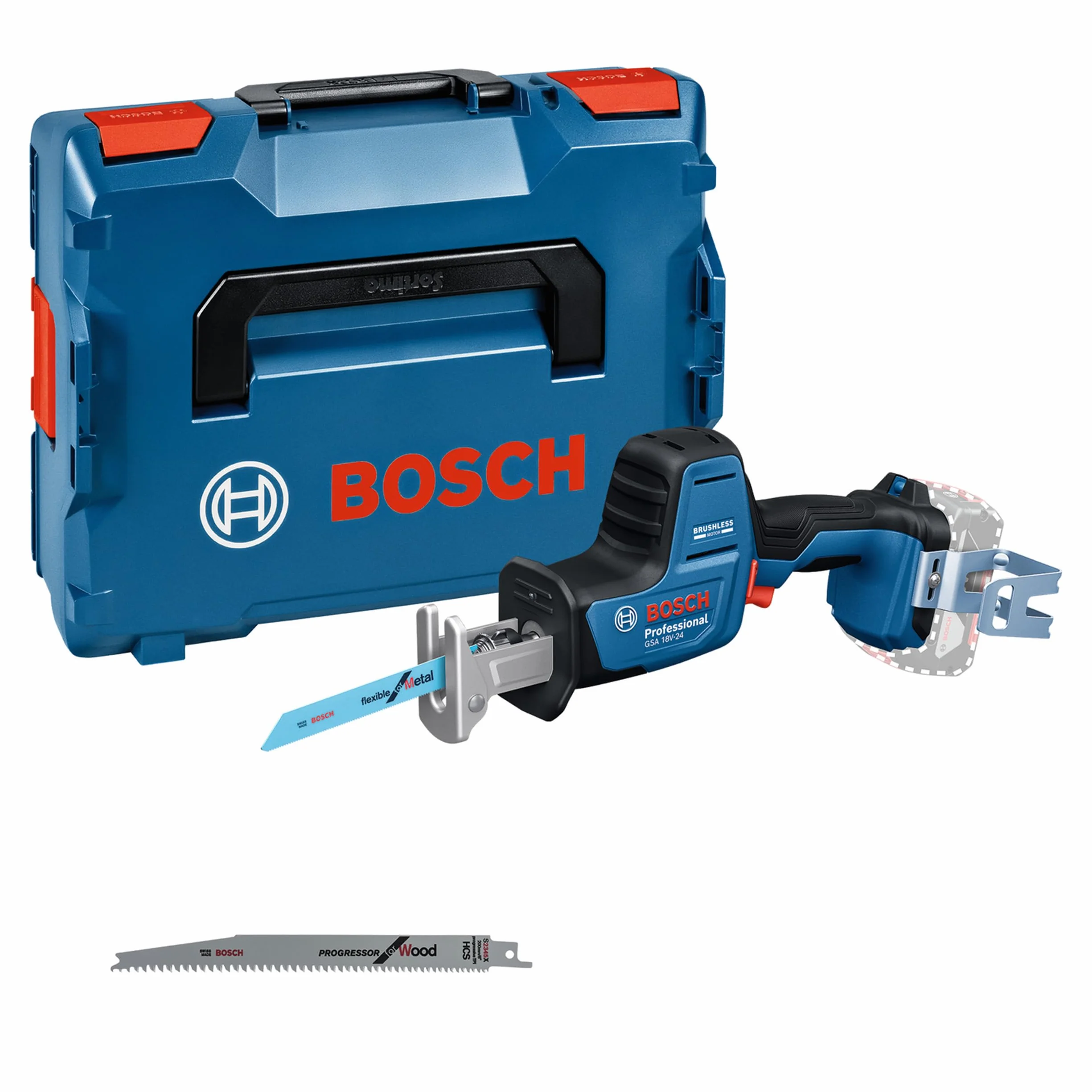 Bosch Professional 18V System Akku Säbelsäge GSA 18V-24 (inkl. S922EF, S2345X, Leiterhaken-Set, L-BOXX)