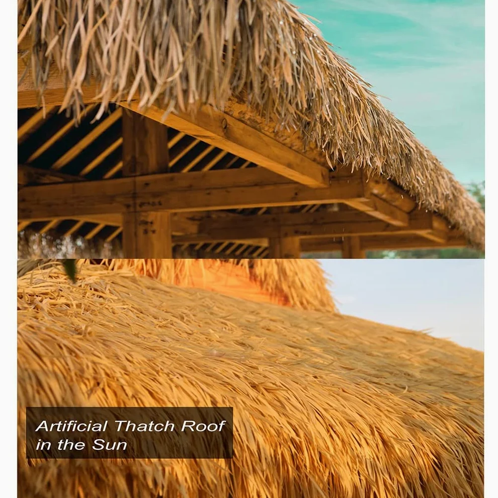 Palmenstroh-Rolle, künstliche Strohziegel für Dach, Tiki-Hütte, Bar, Garten, Terrasse, Heißschmelz-Simulations-Strohdach, bequem in Rollen geliefert