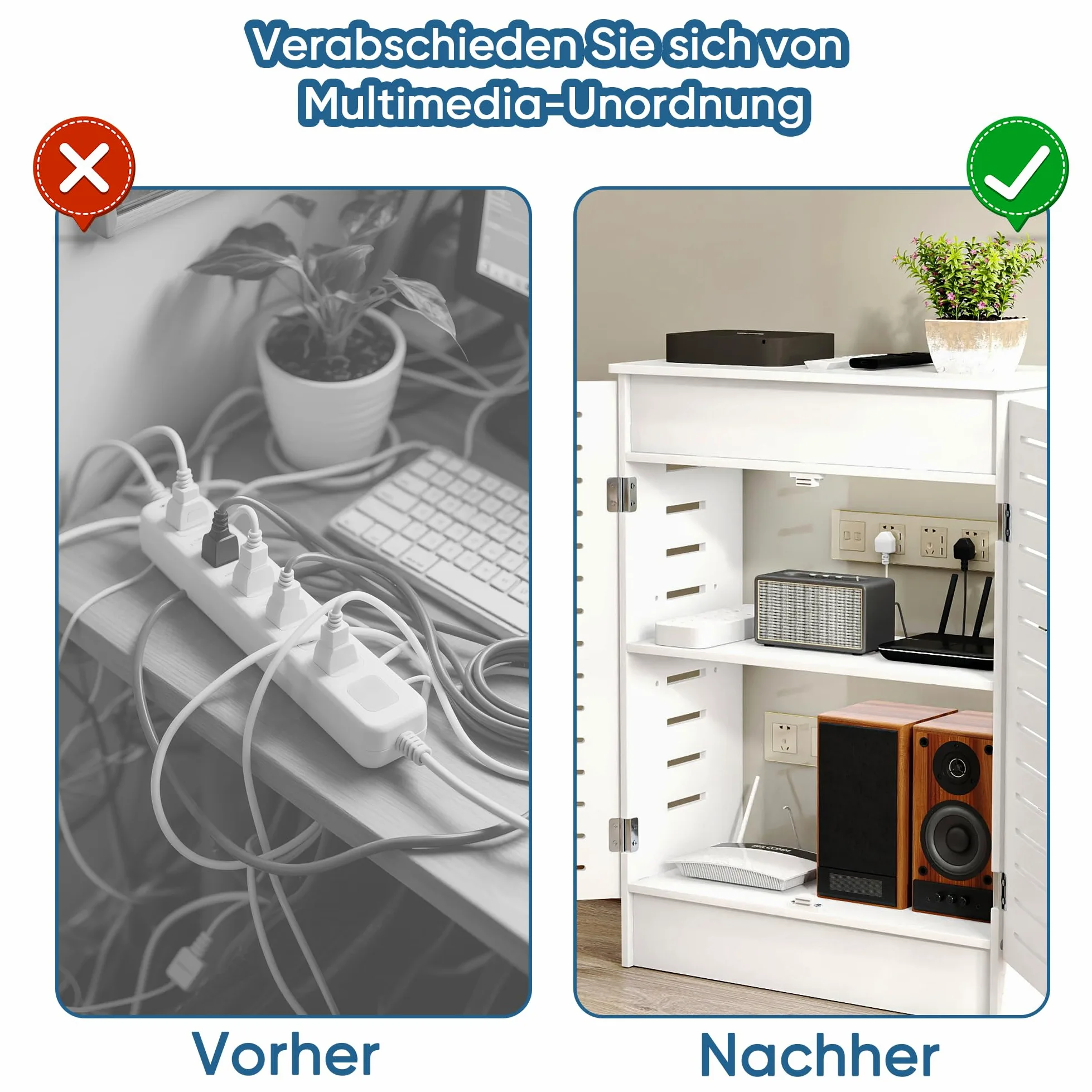 MYOYAY WLAN Router Aufbewahrungsschrank, Holz Platte Router Regalkastenschrank, Belüfteter Routerkasten, Modem Kabelmanagement Box, Router Abdeckung für Das Wohnzimmer Im Schlafzimmer Zu Hause
