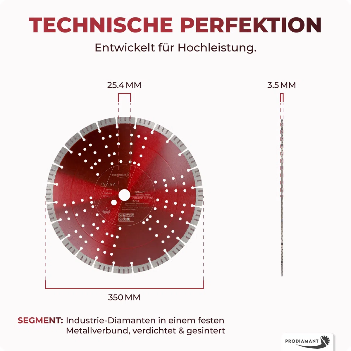 PRODIAMANT Turbo Diamant-Trennscheibe Beton 350mm x 25,4 mm Segmenthöhe 15mm
