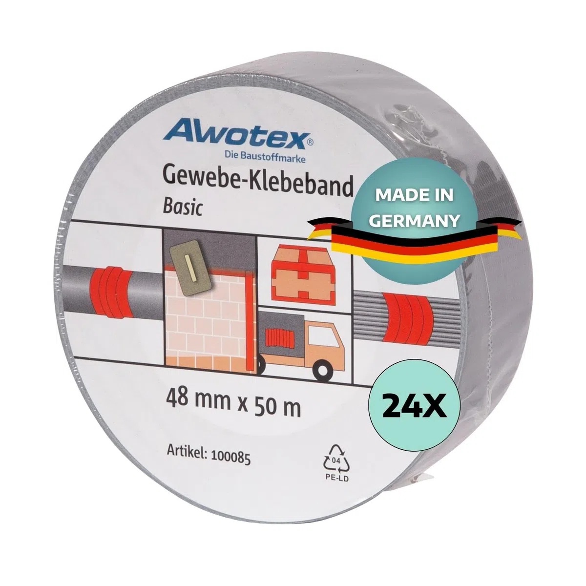 24 x Panzer-Gewebeklebeband 48 mm I Panzertape wasserfest I reißfestes Klebeband wasserdicht I Klebeband extra stark I Panzertape Silber zum Abdichten, Verpacken, Fixieren u.s.w.