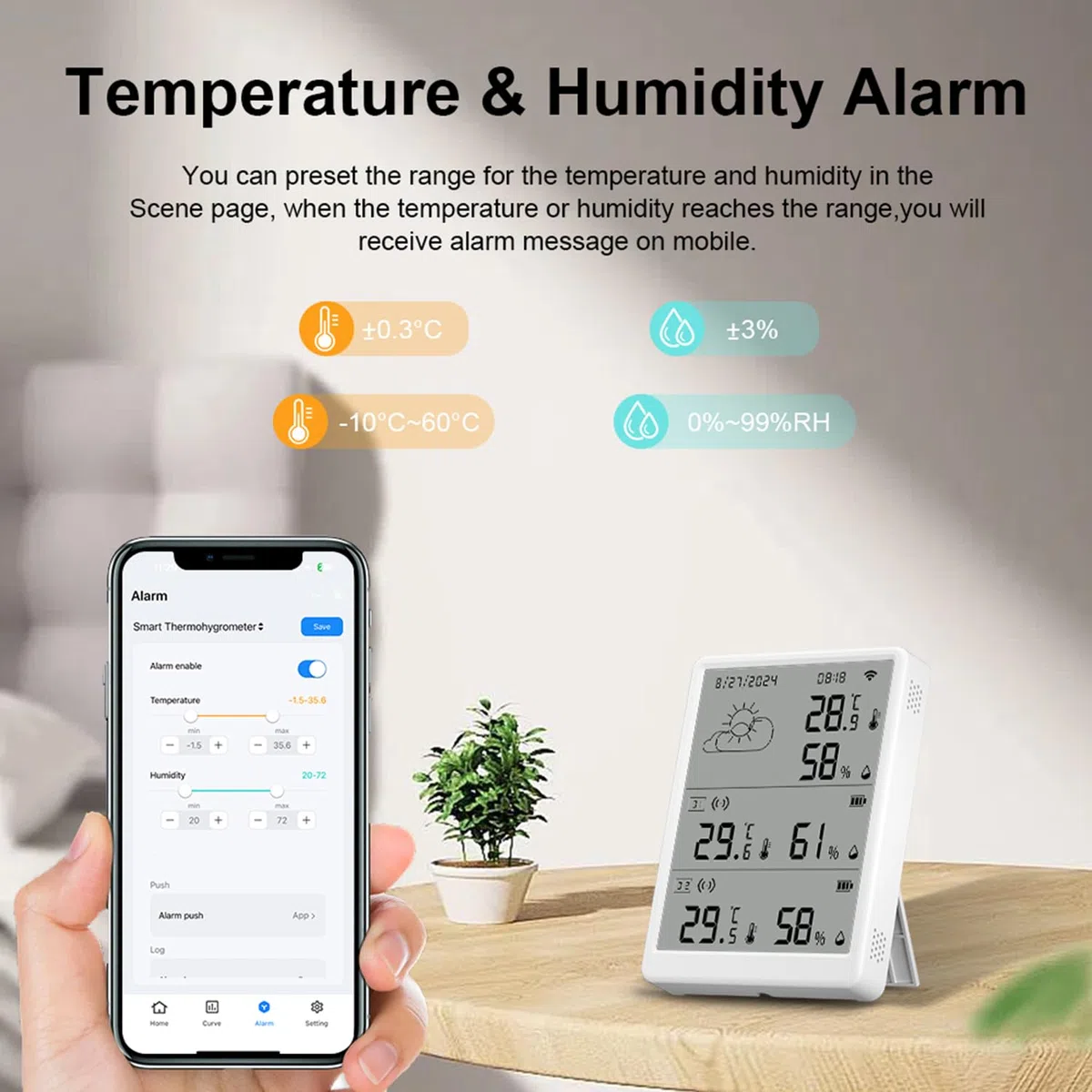 WLAN Thermometer Hygrometer Innen: Intelligenter Temperatur- und Feuchtigkeitsmonitor mit App-Benachrichtigungen und Kostenfreier Datenexport, kompatibel mit Alexa, 4 Sensoren und Basisstation