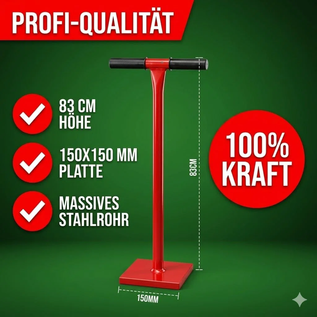 Erdstampfer 150x150 mm Handstampfer aus massivem Stahl 83 cm T-Griff Betonstampfer Bodenverdichter