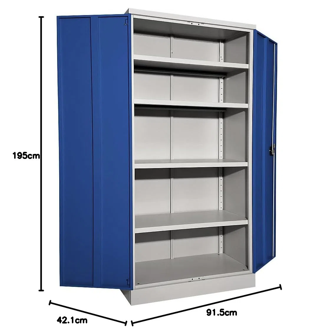 eurokraft | Stahlschrank Nilas | mit 4 Fachböden | HxBxT 1950 x 915 x 421 mm | lichtGrau/Enzianblau