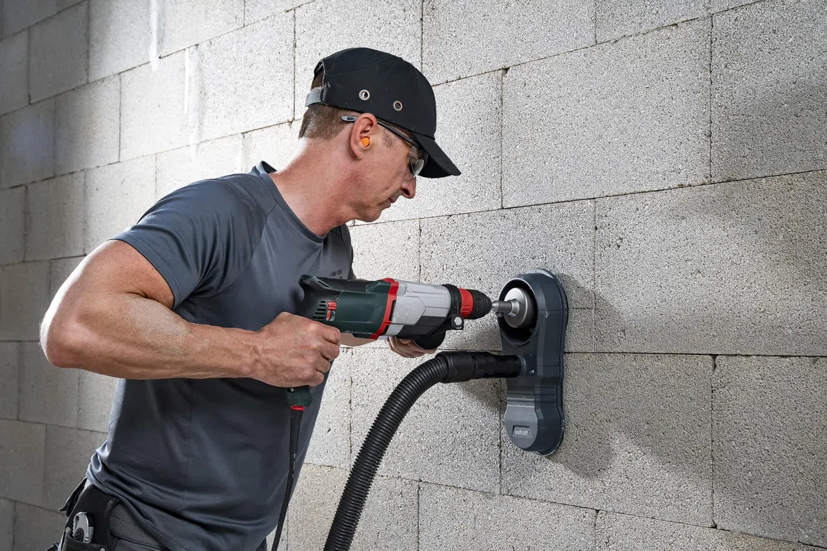 wolfcraft Staubabsaugung HSD 68/100 - Staubfrei Bohren mit Lochsäge & Bohrer - 3-teiliges Absaugsystem Ø 68/100 mm für Wand, Decke & Beton - 5954000