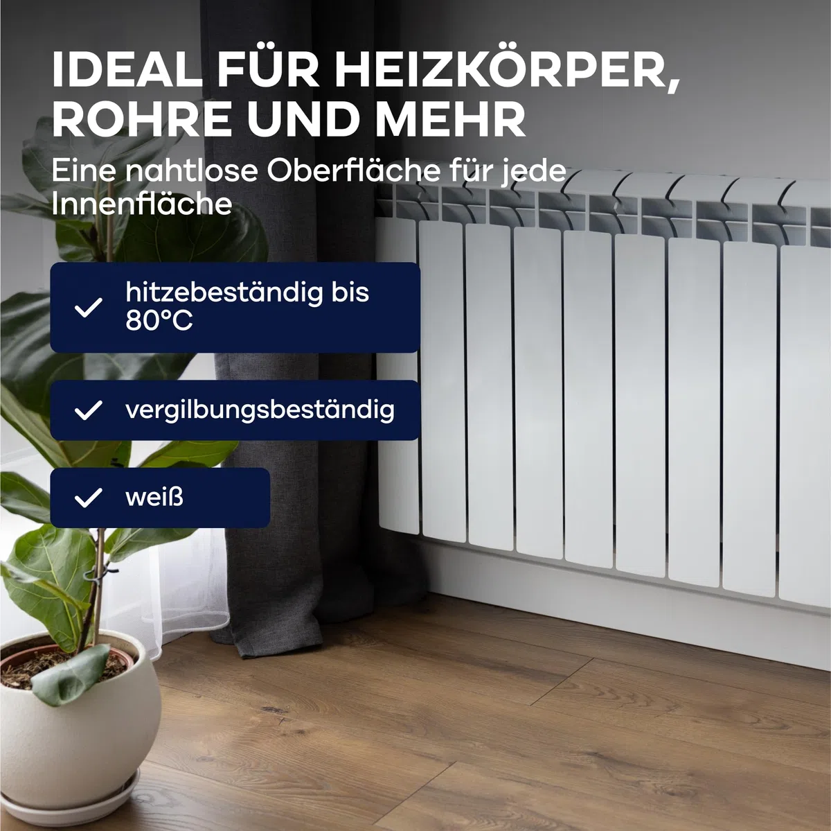 Plid® Heizkörperlack lösemittelhaltig Thermolack Metalllack Heizkörperfarbe Lack Farbe für heizkörperverkleidung schnelltrocknend 2in1 hitzebeständig 80 grad Glänzend Weiß2,25l