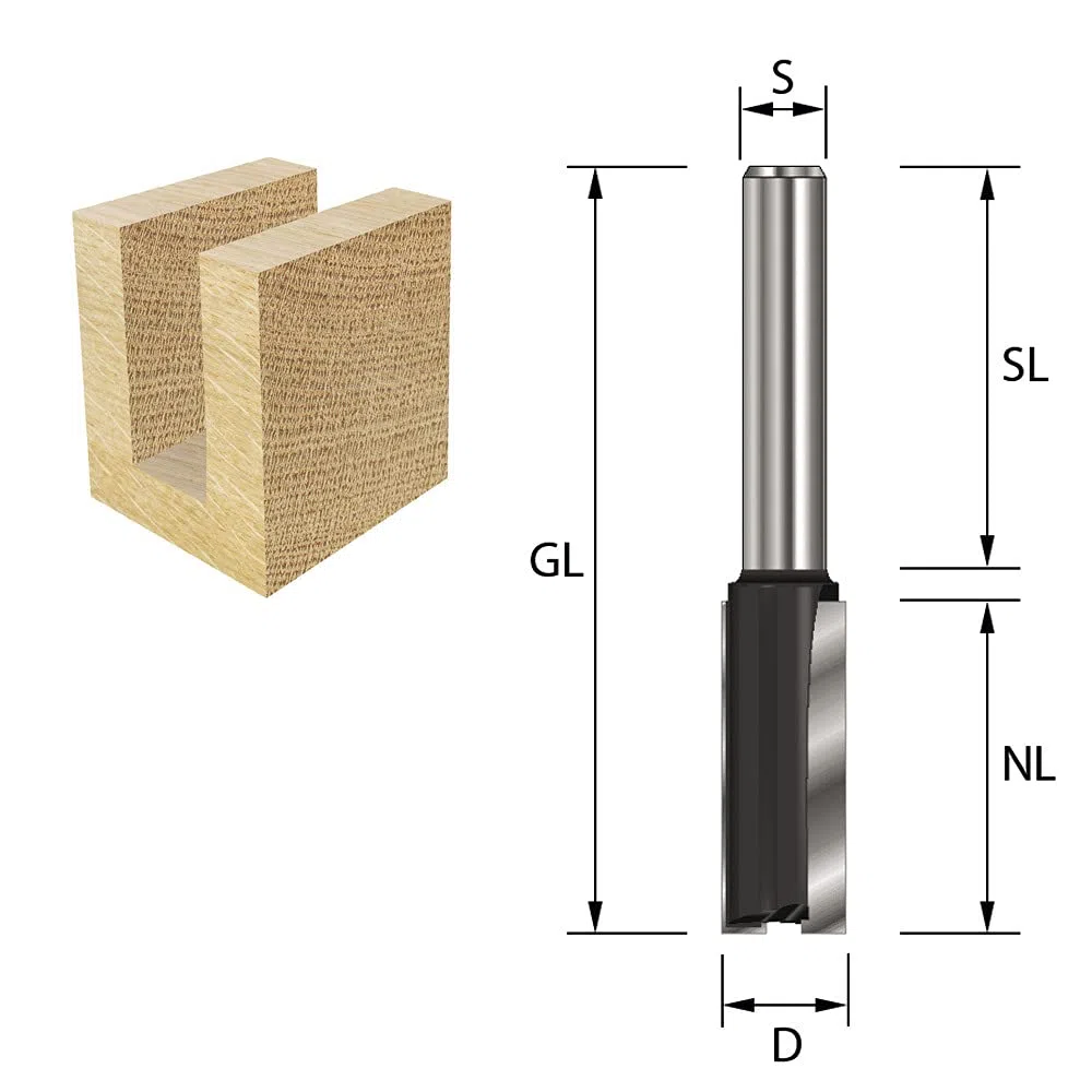 ENT 10392 Nutfräser HW, Schaft (S) 8 mm, Durchmesser (D) 15 mm, NL 30 mm, SL 32 mm, GL 57 mm