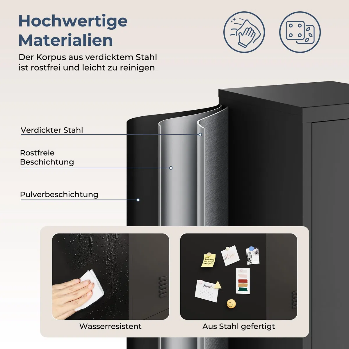 Dripex Metallschrank mit Hängestange, Stahlschrank Aktenschrank abschließbar Aufbewahrungsschrank Mehrzweckschrank Stahlspind für Schule Haus Büro Garag, Schwarz, 150 x 38 x 38 cm