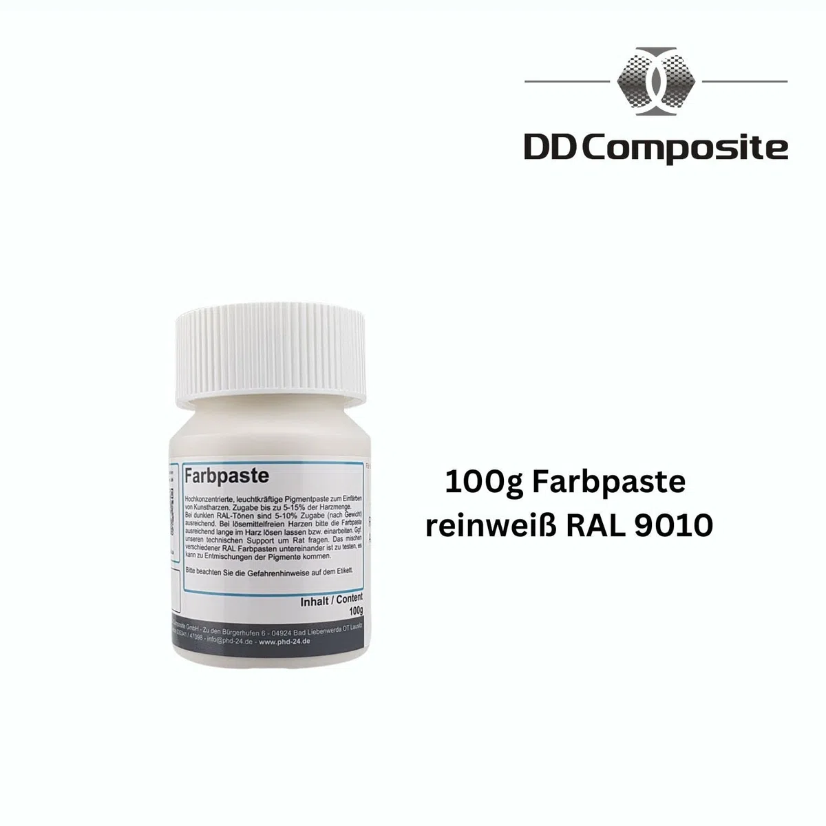 DD Composite Farbpaste 100g reinweiß RAL 9010 Pigment hochkonzentriert für Kunstharze Epoxidharz Resin Polyesterharz Gießharz farbintensiv deckend