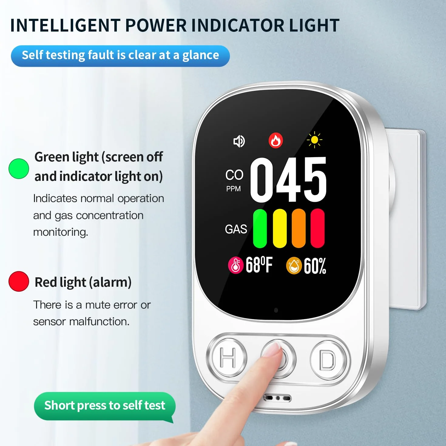 Gas- und CO-Melder mit Stecker für Haus, Gasmelder Gasalarm, Kohlenmonoxidmelder CO-Warnmelder Warner Zuhause, Brenngasmelder für Erdgas LPG Methan Propan Butan, Weiß, HD08-G