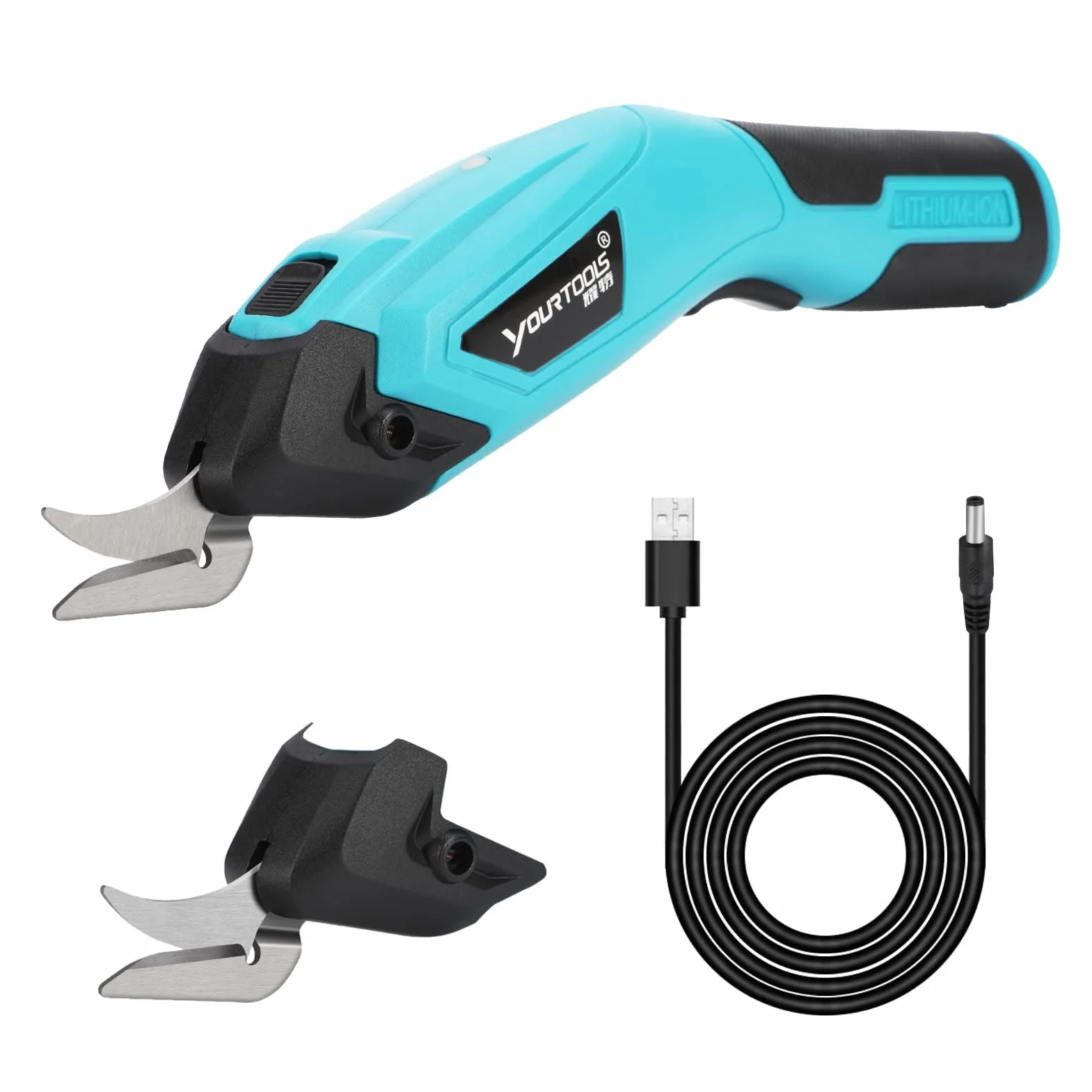 Kabellose Elektrische Schere 4.0V Stoff-und Kartonschneider mit Sicherheitsschloss, 2 Schneidköpfen, Multi-Cutter Wiederaufladbar Elektrischer Schneider Teppichschneider