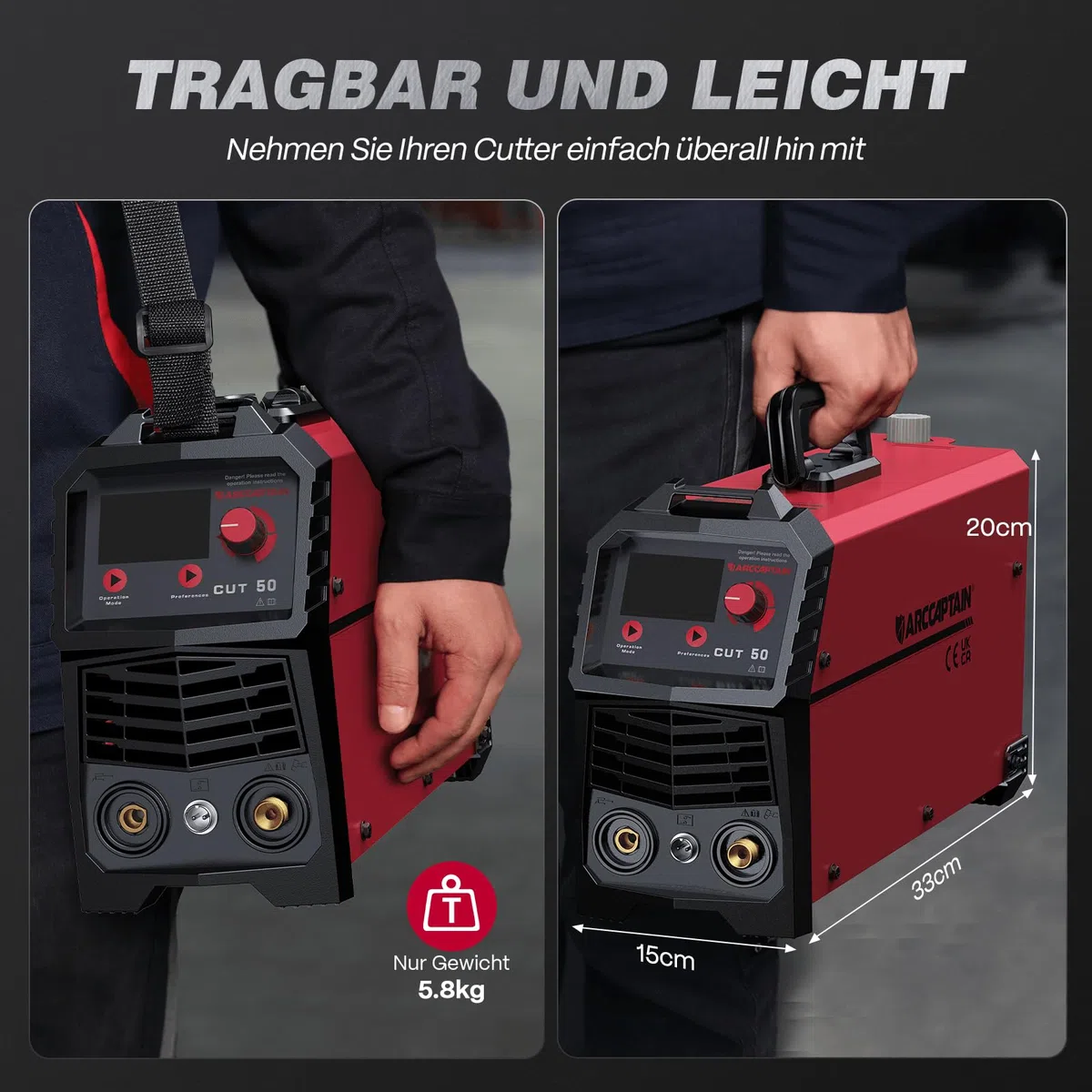 ARCCAPTAIN Plasmaschneider: [Große LED-Anzeige] 50 Ampere Plasmaschneider mit IGBT Max. Schneiden 20 mm mit Postflow und 2T/4T
