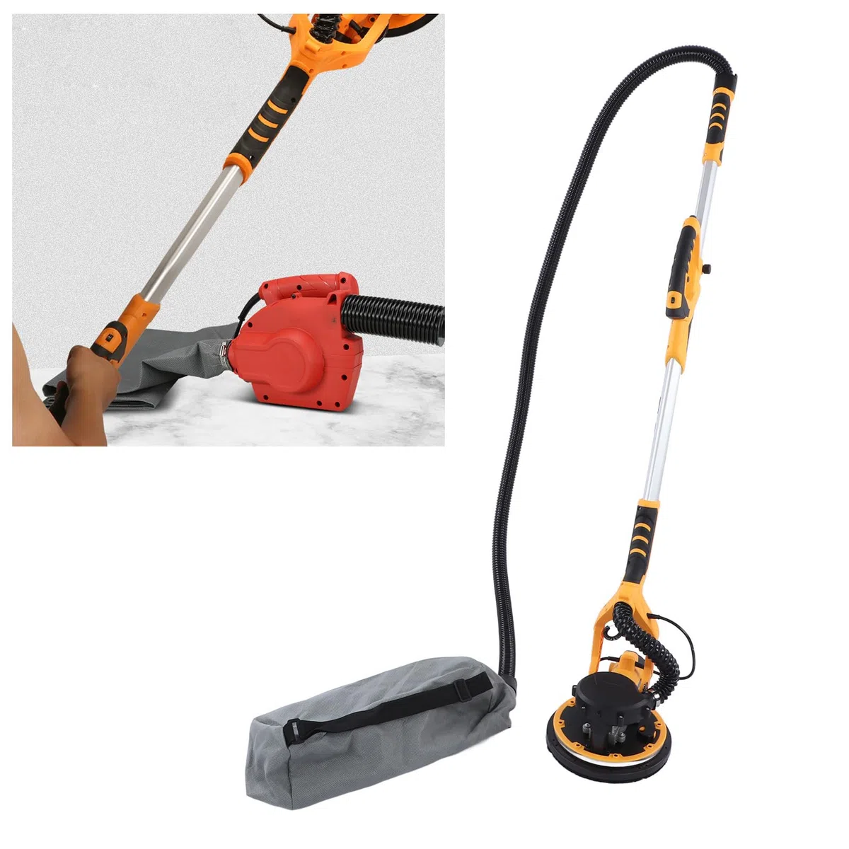 9-Zoll Trockenbauschleifer mit LED-Licht, Wandschleifer Schleifgiraffe Deckenschleifer Teleskop Langhalsschleifer mit Automatischer Staubabsaugung 15 Schleifpapier und Rucksack
