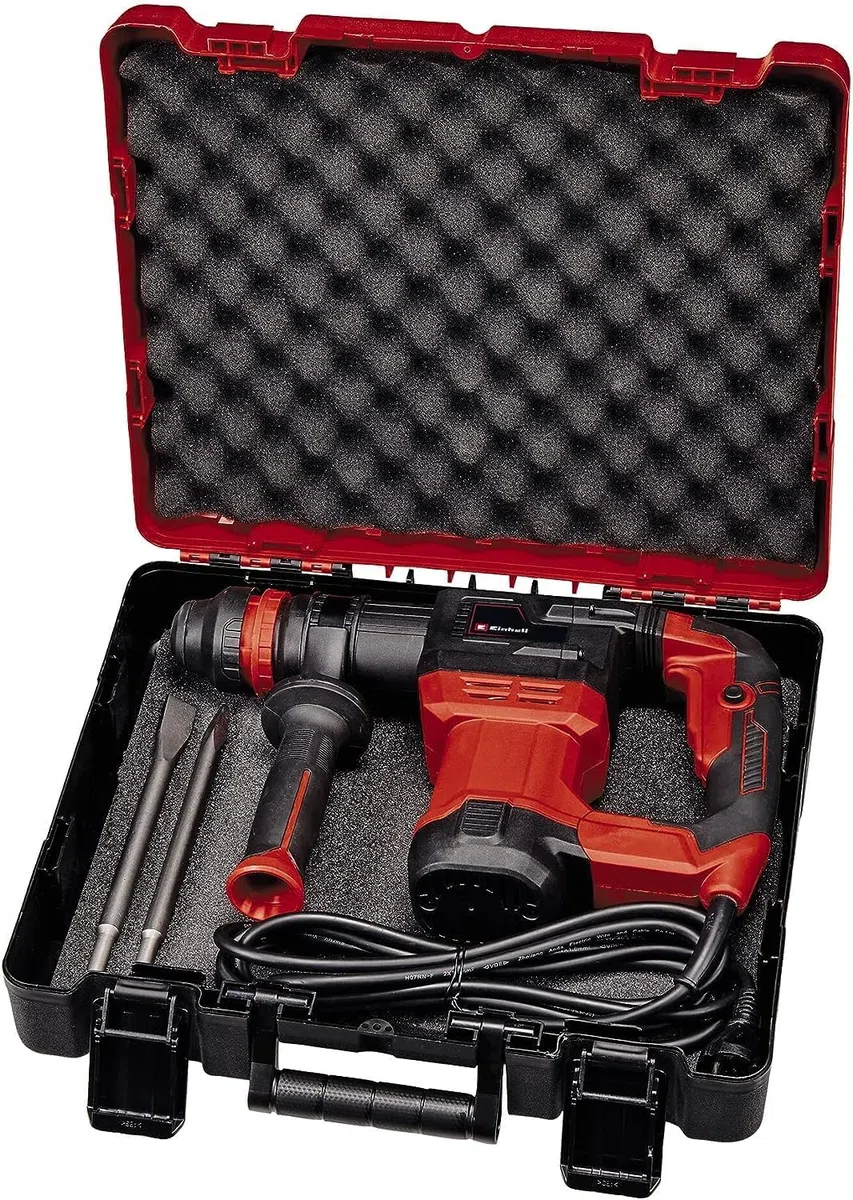 Einhell Abbruchhammer TE-DH 5 (5 J, SDS-plus-Werkzeugaufnahme, schwingungsgedämpfter Handgriff, flexibel einstellbarer Zusatzhandgriff, inkl. E-Box) Rot/Schwarz