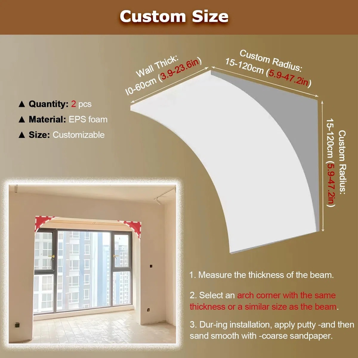 abgerundetes türbogen-set 2er-Pack Bogen-Set for Türöffnungen, 3D-Schaum-DIY-Türbogen-Set, anpassbare Größen, Bogenverkleidung for Küche, Schlafzimmer(27x27x27cm/10.6x10.6x10.6")