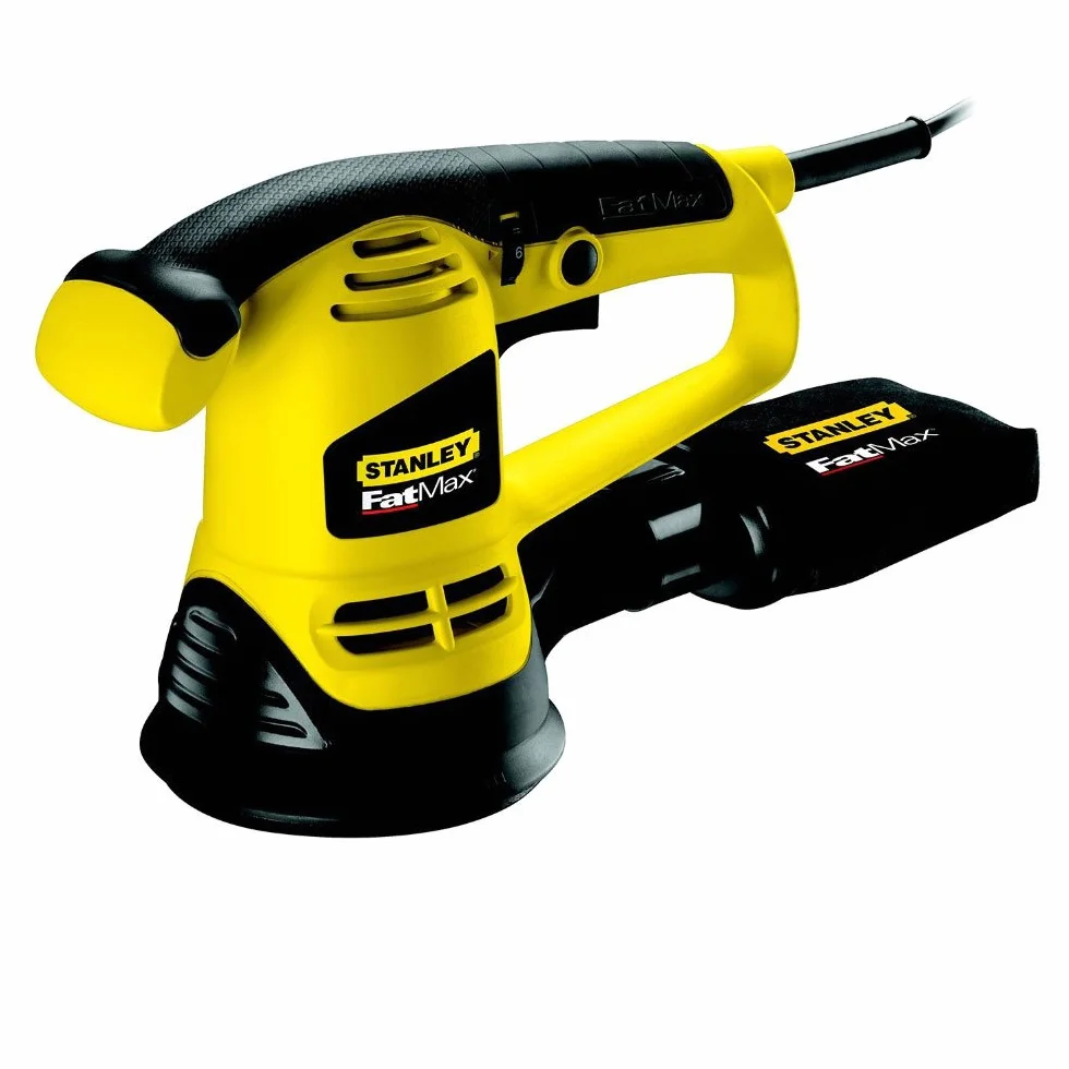 Stanley FatMax Exzenterschleifer FME440K (480 Watt, 125 mm Schleifteller, Klettfix-Schleifpapieraufnahme, Staubsaugeranschluss/Staubfangsack, stufenlose Drehzahl, inkl. 3 Gitterleinen, Koffer)