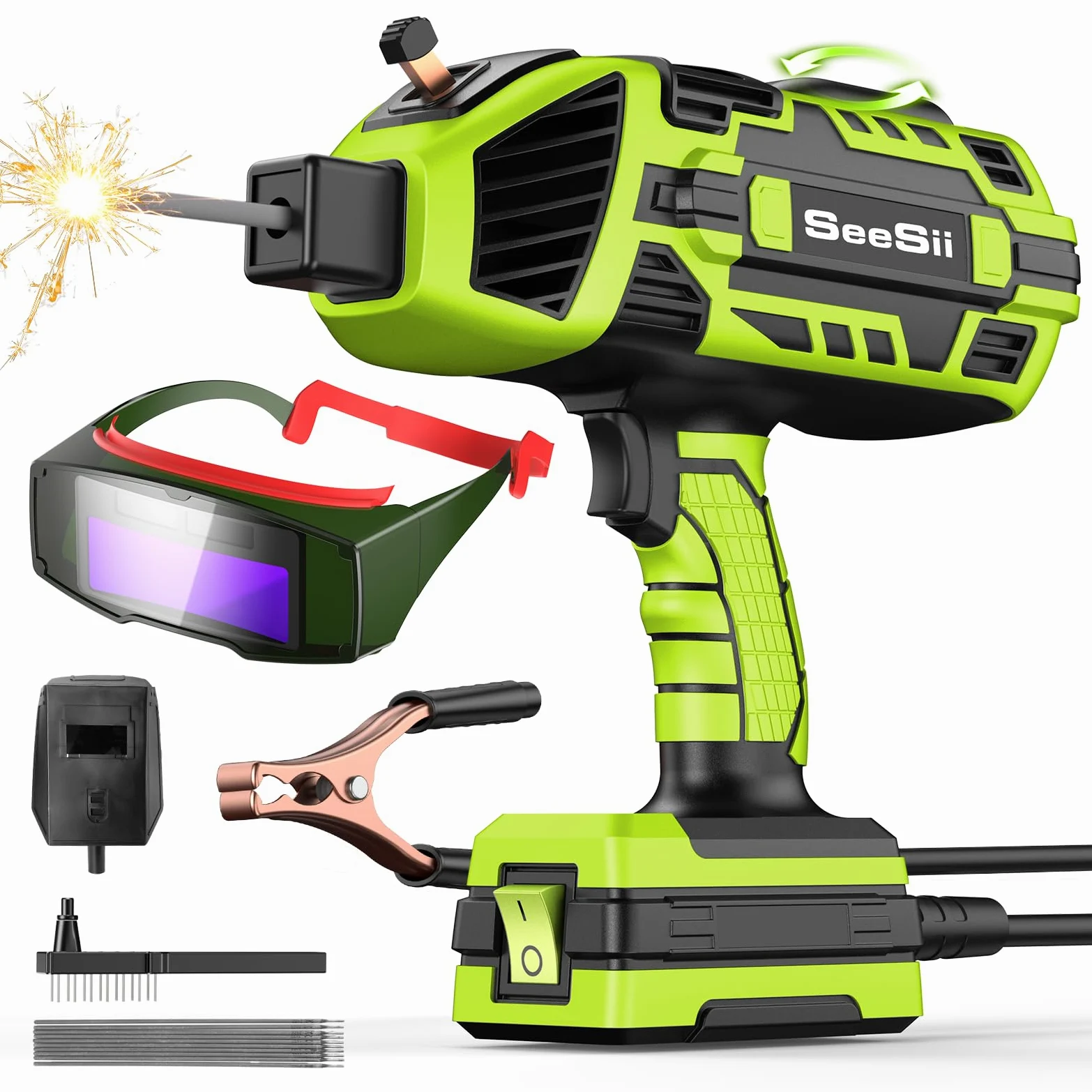 SEESII Handschweißgerät 220 V ARC Schweißgerät für 3,2mm bis 2,4 mm Drahtstangen (mit Schutzbrille) 120A Tragbar Elektroden Schweißgerät mit IGBT Wechselrichter 5 Variable, Lichtbogenschweißgeräte