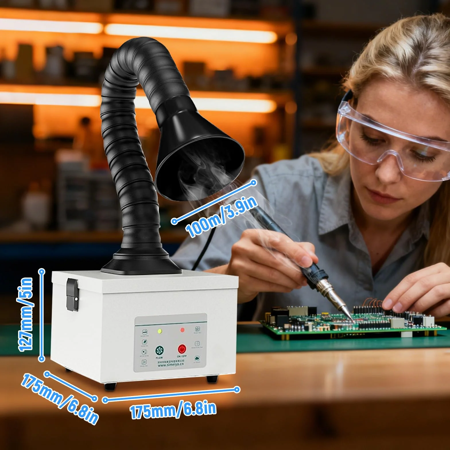 Lötrauchabsorber, 45W Lötrauchabsaugung mit 3 Stufen Filter, Luftvolumen 180 m³/h, Geräuscharmes, Rauchreinigung für Laserschweißen, Rauchabsaugung