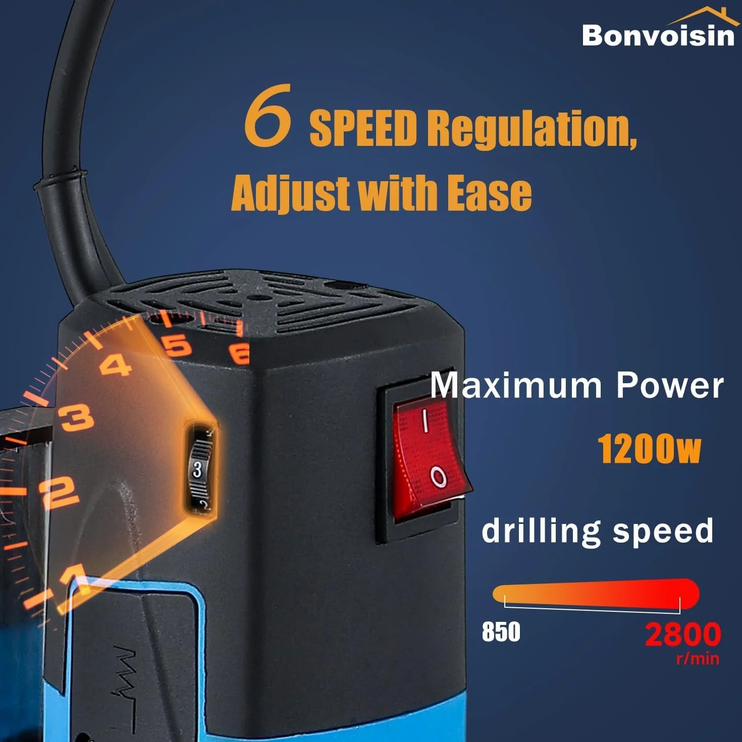 Bonvoisin Mini Tischbohrmaschine 1200W, 6 Variable Geschwindigkeiten, Max. 2800RPM, Bohrerdurchmesser 35mm, für Basteln/Heimwerken/Metallbearbeitung (EU)