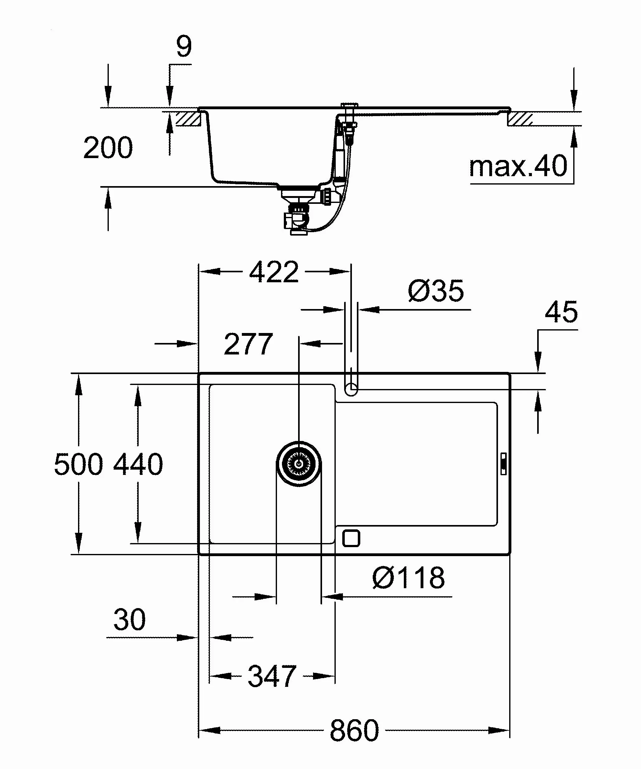 Grohe K500 Kompositspüle mit Abtropffläche granit schwarz 31644AP0 86 x 50 cm