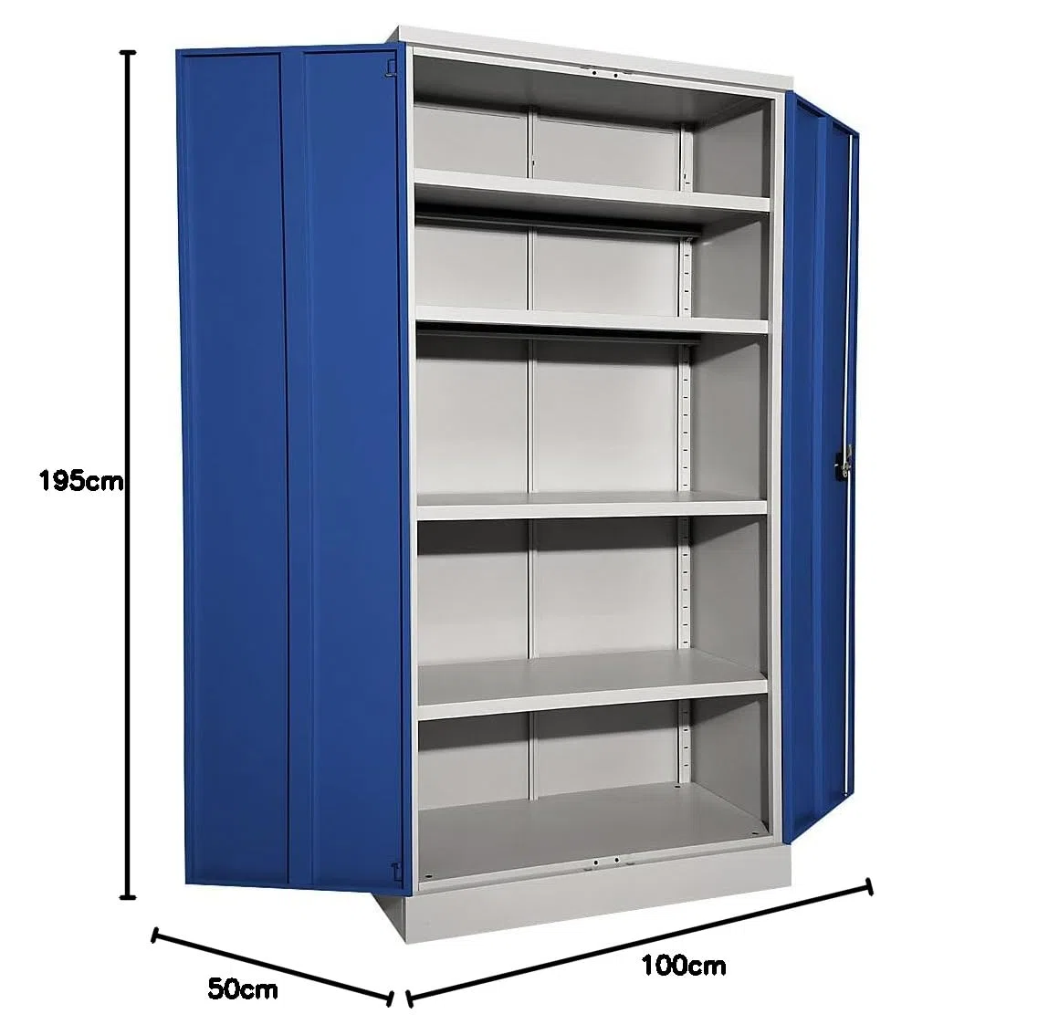 eurokraft | Stahlschrank Nilas | mit 4 Fachböden | HxBxT 1950 x 1000 x 500 mm | lichtGrau/Enzianblau