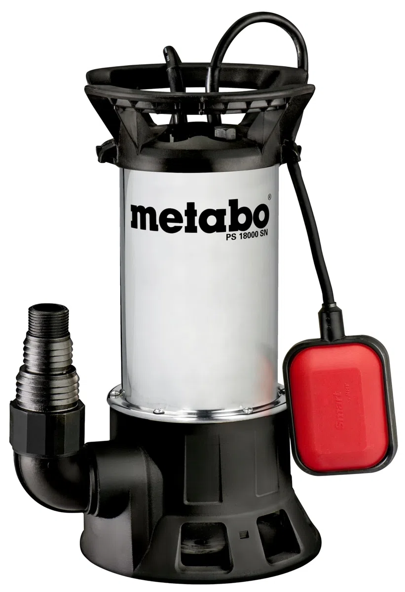 metabo Schmutzwasser-Tauchpumpe PS 18000 SN – 1100 W, 19 000 l/h Förderleistung, 11 m Förderhöhe – Edelstahlgehäuse, automatischer Schwimmerschalter, Überlastschutz – 10 m Netzkabel