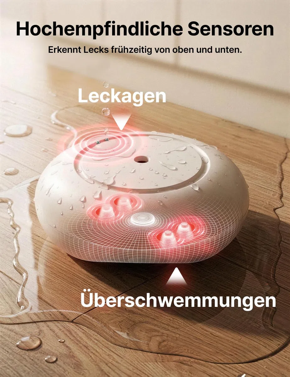 X-Sense Smart Wassermelder mit Batterie, WLAN Wassersensor, kompakter Überschwemmungssensor mit Einstellbarer Lautstärke von bis zu 110 dB sowie 500 m Reichweite, für Küchen, Keller und Badezimmer