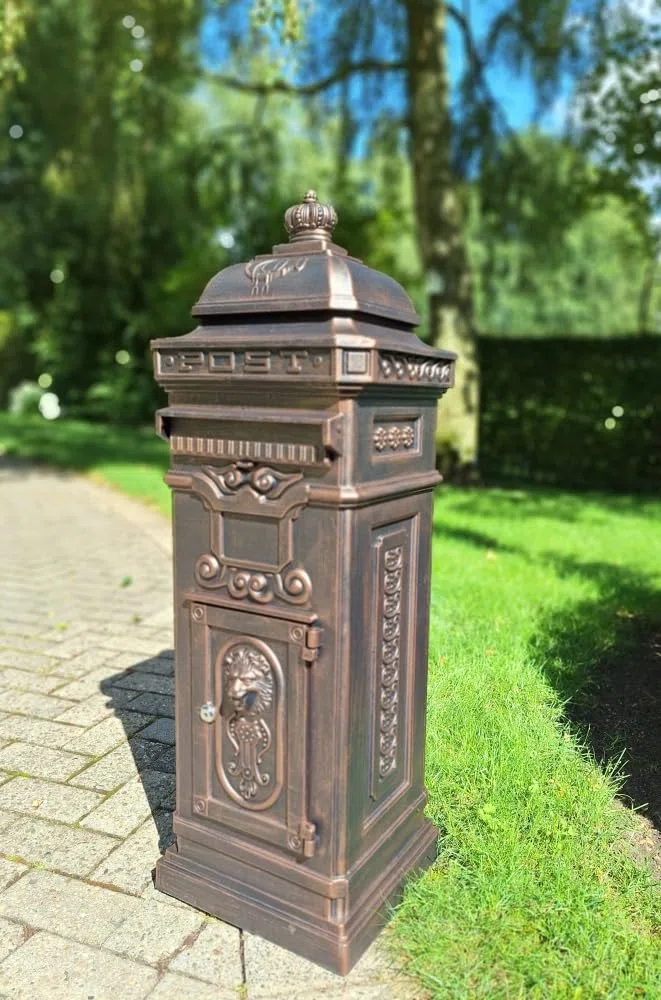 Generisch Säulenbriefkasten Standbriefkasten Briefkasten Post Brief Mailbox Letter Aluminium Bronze abschließbar freistehend 102 cm x 36 cm x 33cm