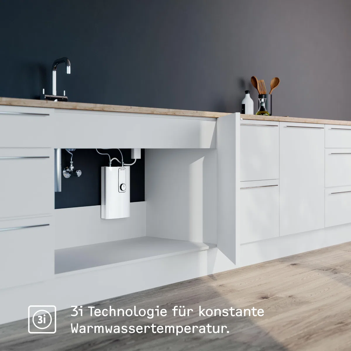 STIEBEL ELTRON elektronischer Kompakt Durchlauferhitzer DCE 11/13 kW für die Küche, Made in Germany, Festanschluss 400 V, solargeeignet, Untertischmontage, VDE geprüft, 230770