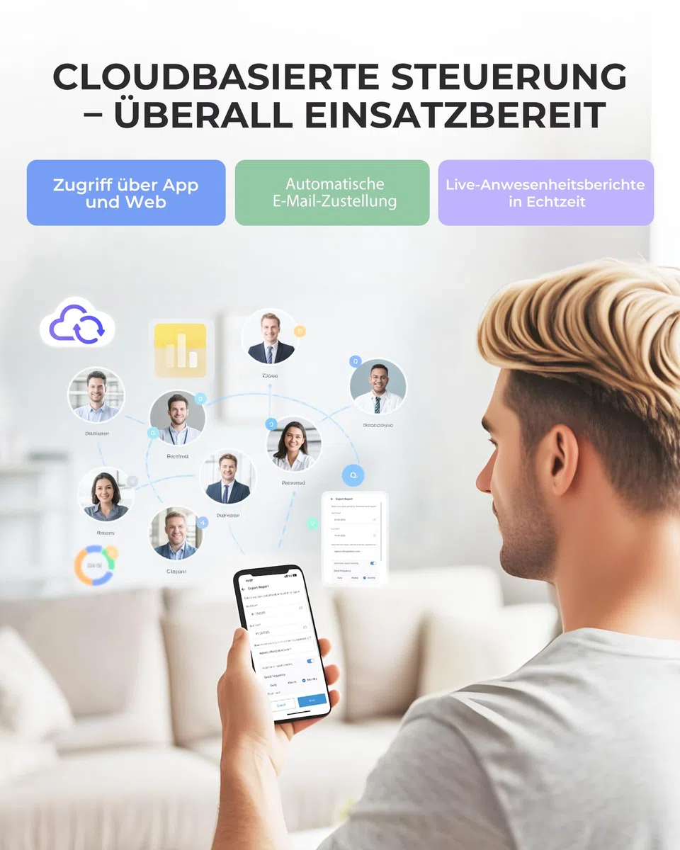 NGTeco TC1 Cloud Zeiterfassungssystem für Unternehmen, Flexible Arbeitszeitmodelle und Schichtplanung, Individuelle Regeln, Excel Export, RFID, Fingerabdruck und Gesichtserkennung, 2,4 GHz WLAN