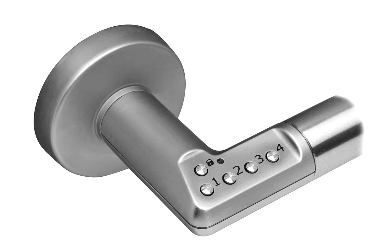ASSA ABLOY digitaler Türbeschlag Code Handle DIN Links - Zimmertürbeschlag mit PIN-Code - Silber