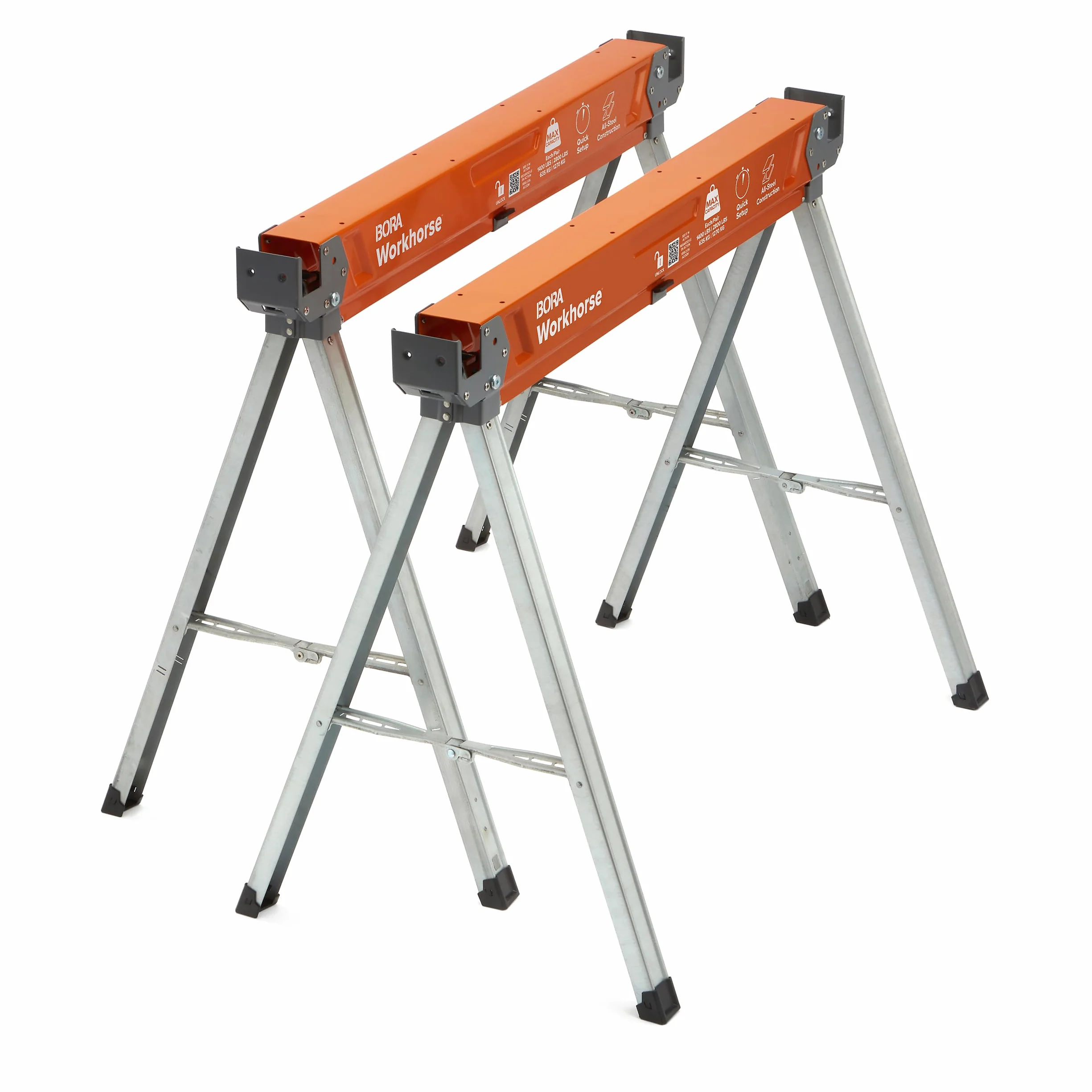 Bora Arbeitsböcke klappbar mit Stahlrahmen, 1225 kg Tragfähigkeit – Arbeitsbock 2er Set, höhenverstellbar, Sägebock klappbar, 2x4 Halterung – PM-3350T