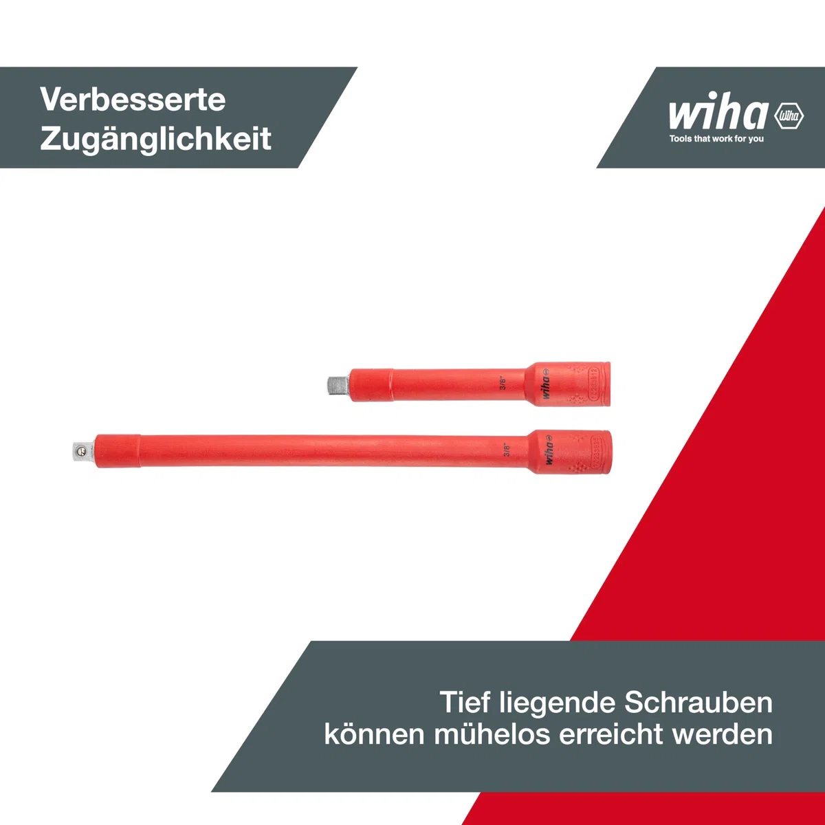 Wiha Ratschenschlüssel Set isoliert 3/8" 21-teilig mit Umschalthebel I Verlängerung und Quergriff Adapter I inklusive Koffer - Steckschlüsselset für effizientes Arbeiten (43023)