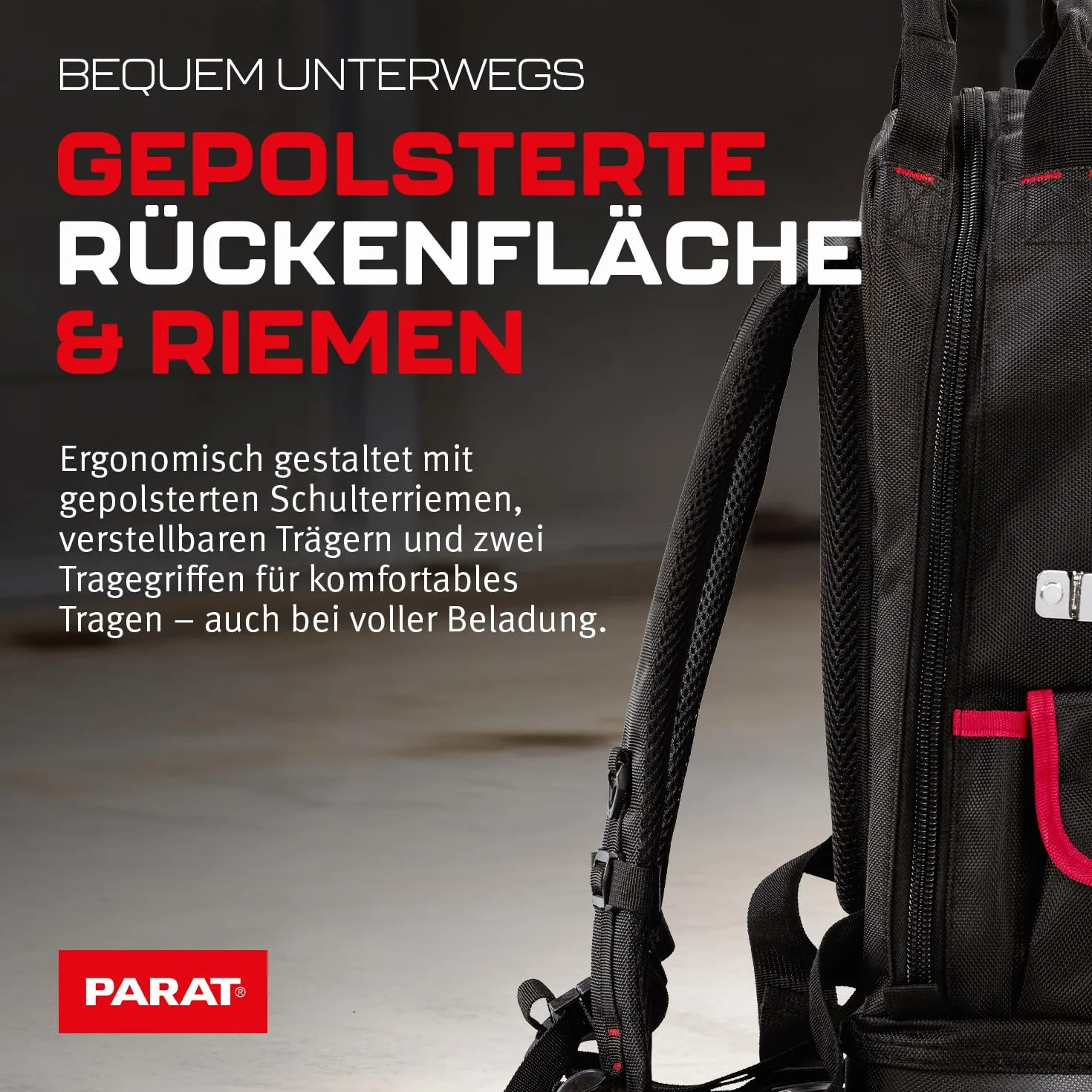 PARAT BASIC Backpack | Inkl. BASIC Roll-Up Case 8 | Werkzeugrucksack 23L für Elektriker | Robuster Nylon Rucksack | Werkzeugrucksack mit 15 Fächern & 6 Gummischlaufen | Elektriker Rucksack