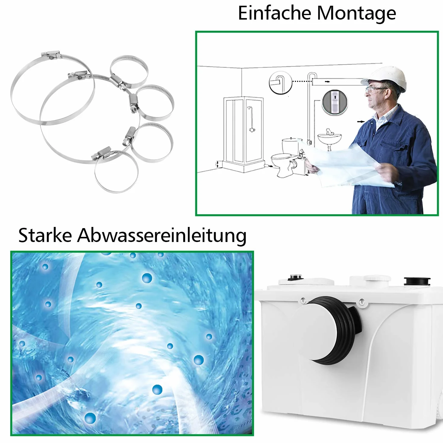 Sonnewelt 700W Hebeanlage, 190 L/min Schmutzwasserpumpen, Fäkalienpumpe mit 4 Einlässe, Haushaltspumpe für Dusche Badewannen Waschbecken Waschmaschine Spülmaschinen