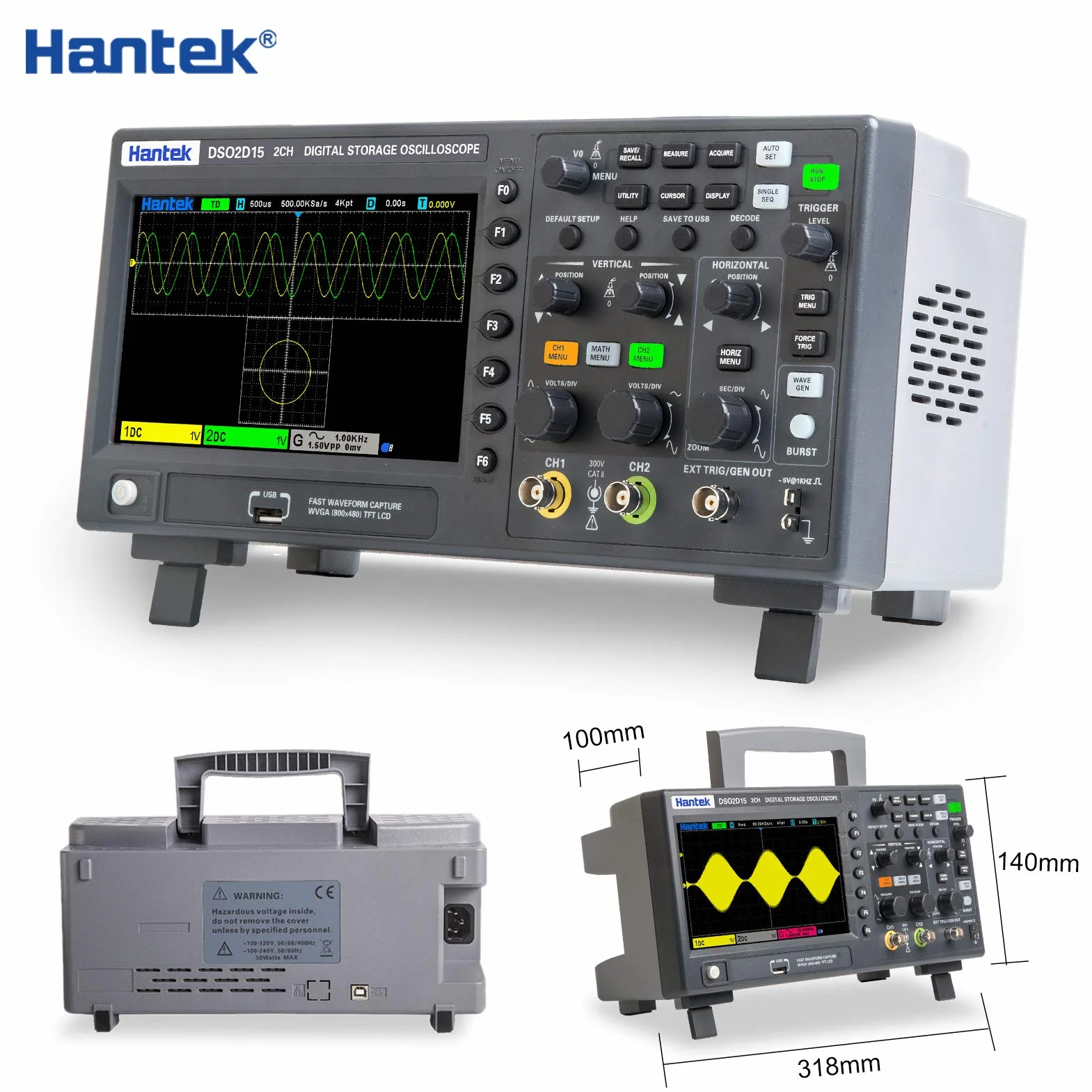 Hantek DSO2D15 Digital Oszilloskop 2CH 1GSa / S. Lager Oszilloskop 150 MHz Bandbreite Handheld