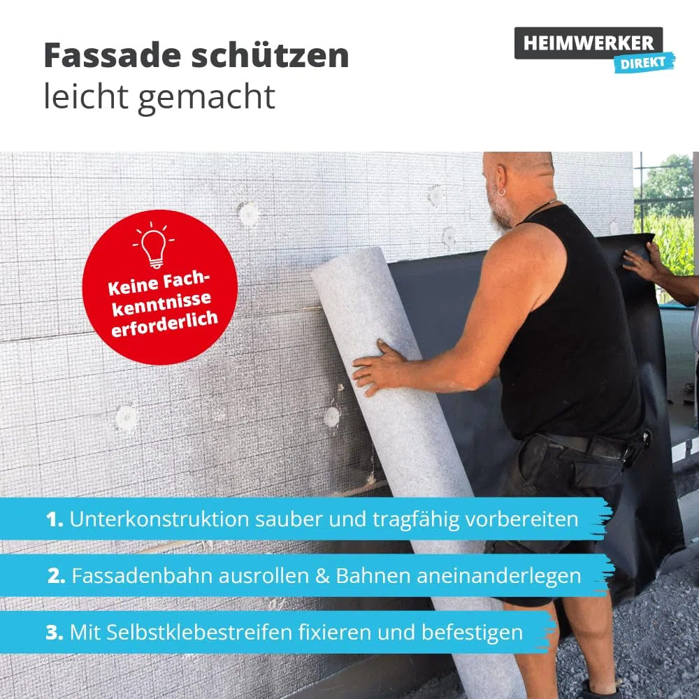 4x Alfa Rufol UV 200 SK 1,5m x 50m – Fassadenbahn 220 g/m² (300m²) | Profi-Qualität - Für vorgehängte und hinterlüftete Fassden - Hoch diffusionsoffen - Schützt vor Schlagregen und Flugschnee