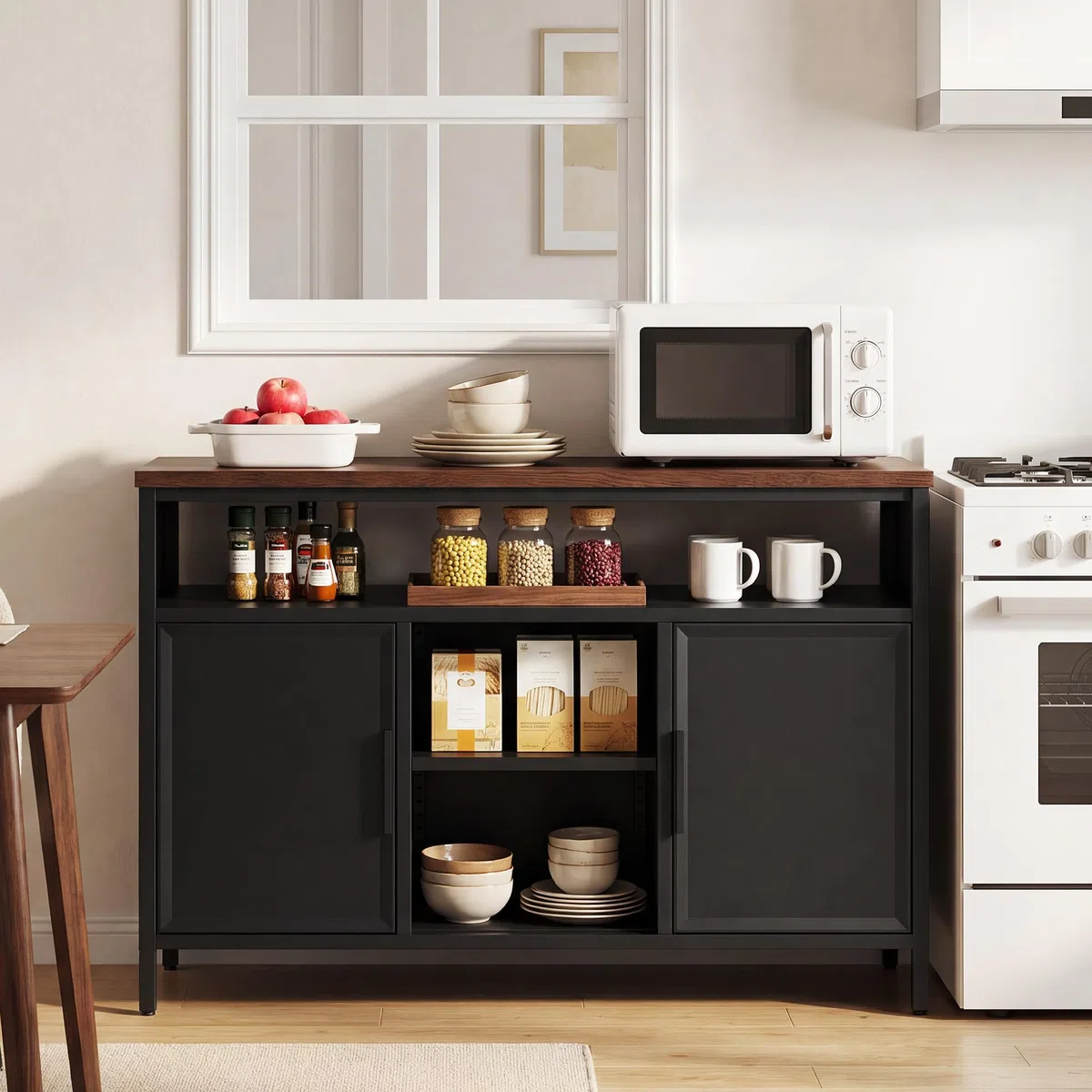 YITAHOME Aufbewahrungsschrank, Metallschrank, Sideboard, Schrank mit Doppeltür, Magnetverschluss, verstellbare Einlegeböden, Stahlgestell