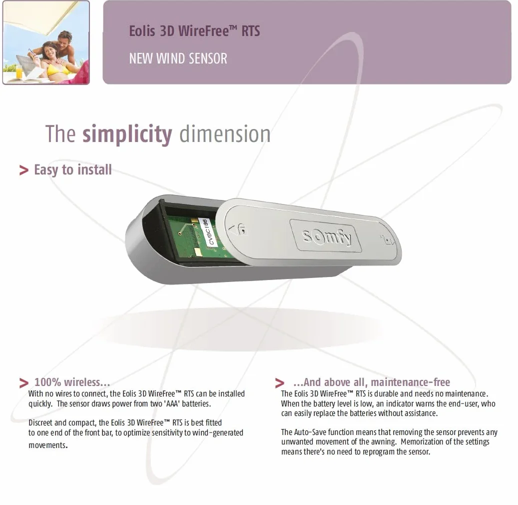 Somfy Funkwindsensor Eolis 3D 9013847 Wirefree RTS schwarz Funksender 3660849512392