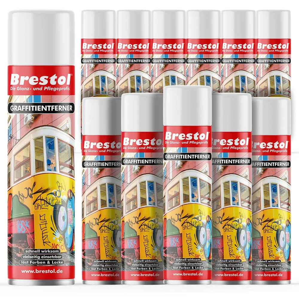 BRESTOL® GRAFFITI ENTFERNER 12x 400 ml Spray - Graffitilöser Farbabbeizer Farblöser Farbentferner Lackentferner Lacklöser Lasurlöser Lasurentferner Dispersionsmittel Abbeizmittel Abbeizer