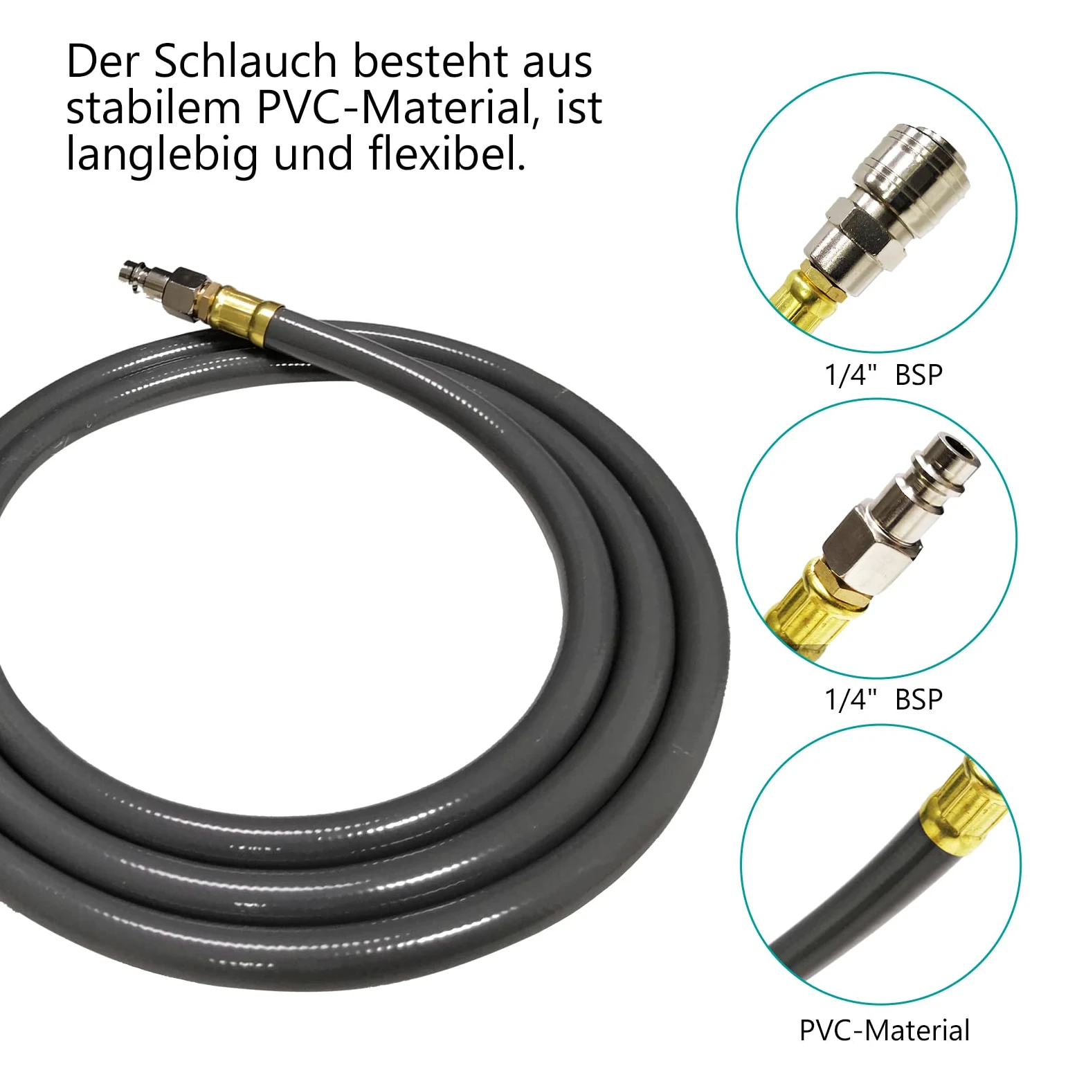 UISEBRT Schlauchtrommel Automatik Druckluft 10m - Druckluftschlauch Aufroller Wandschlauchhalter Grau (10m)
