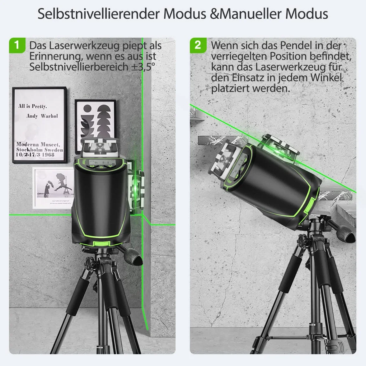 Huepar 16 Linien-selbstnivellierendes Laserniveau 4 x 360 ° mit LCD-Bildschirm, 4D Bluetooth Grüner Strahl Laserwerkzeug, Horizontal/Vertikal Laser -Fernbedienung & Hartschalenkoffer S04CG-C