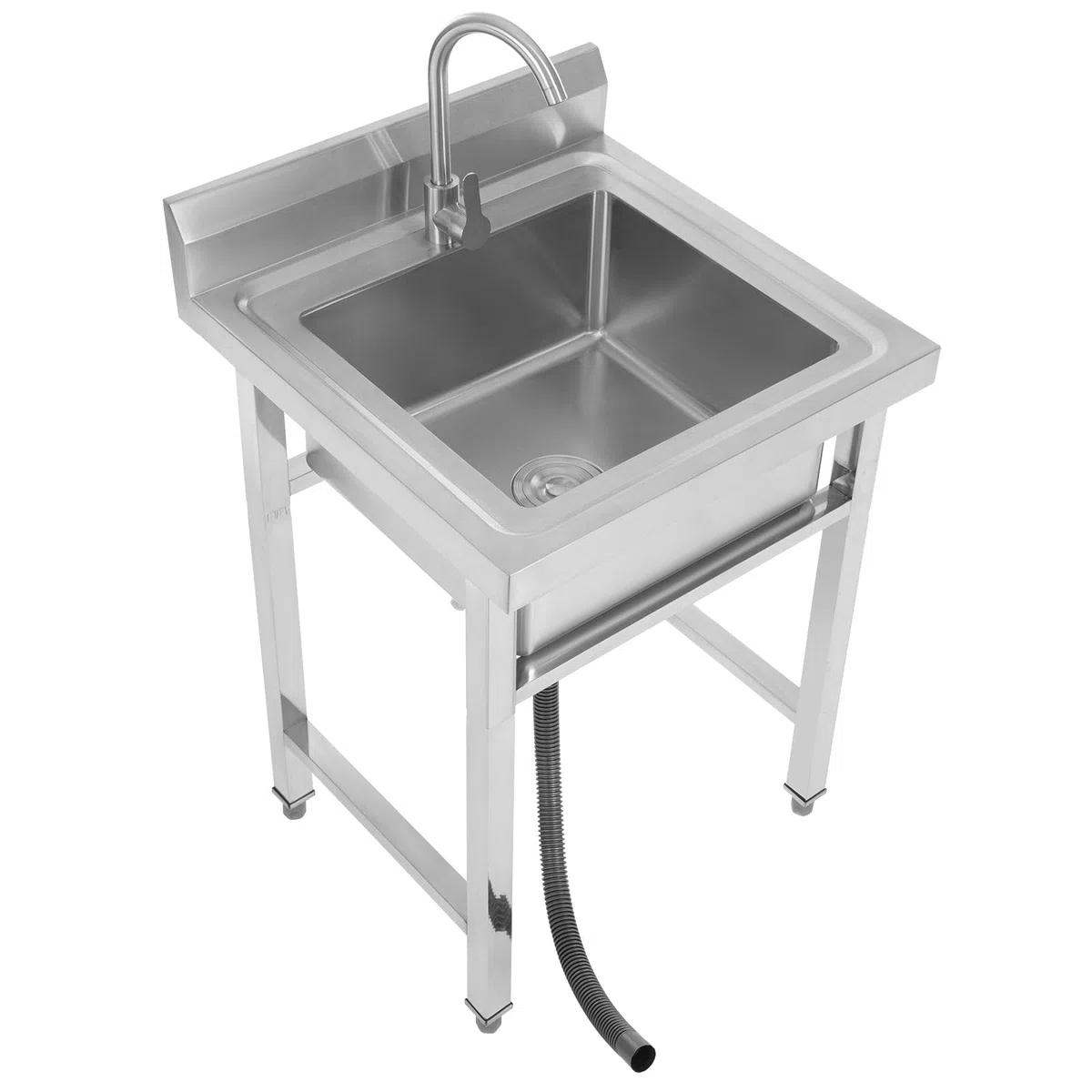 Spülbecken Gewerbe Ausgussbecken Edelstahl Waschbecken mit Armatur für Waschraum Mobiles Wandwaschbecken aus Edelstahl Waschtisch Spüle 60 * 60 * 93 cm