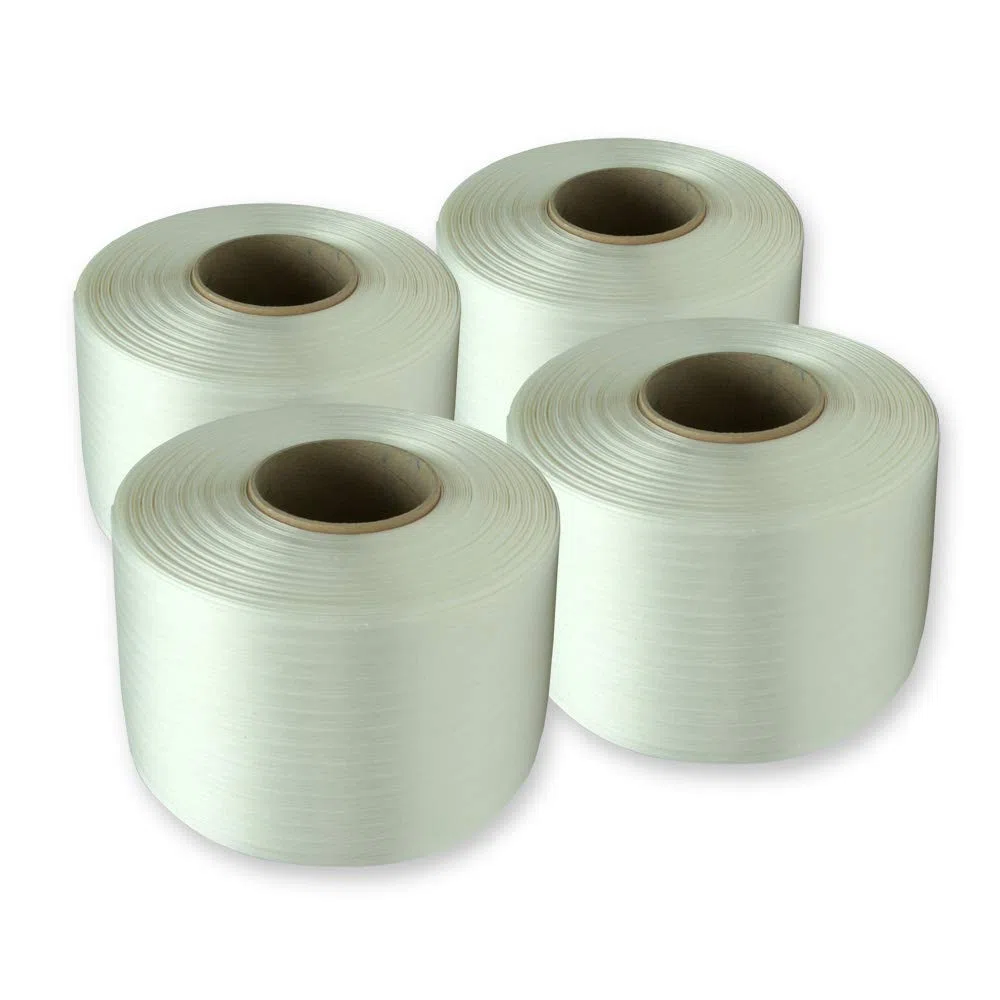VEMATEC 4 Rollen Polyester-Umreifungsband 9 mm, 500 m, bis 250 kg reißfest, Ballenpressenband für Papierpressen