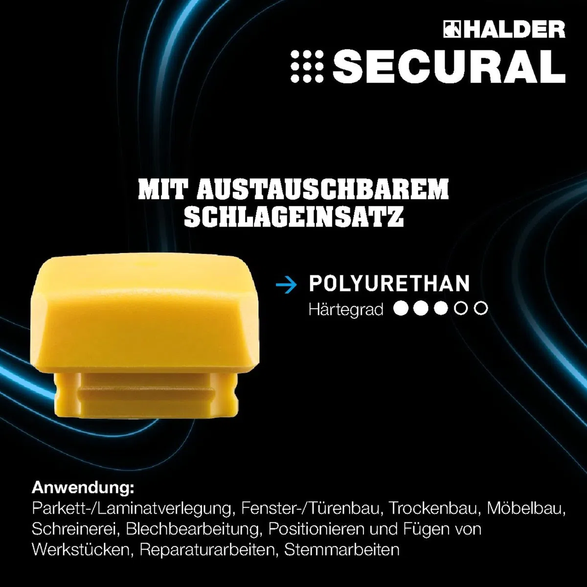 SECURAL plus-Schonhammer, Kopf und Stiel bruchsicher aus einem Stück Stahl, Schlageinsätze rechteckig, mit speziellem Griffende | L=30 mm/B=40 mm | 3380.140