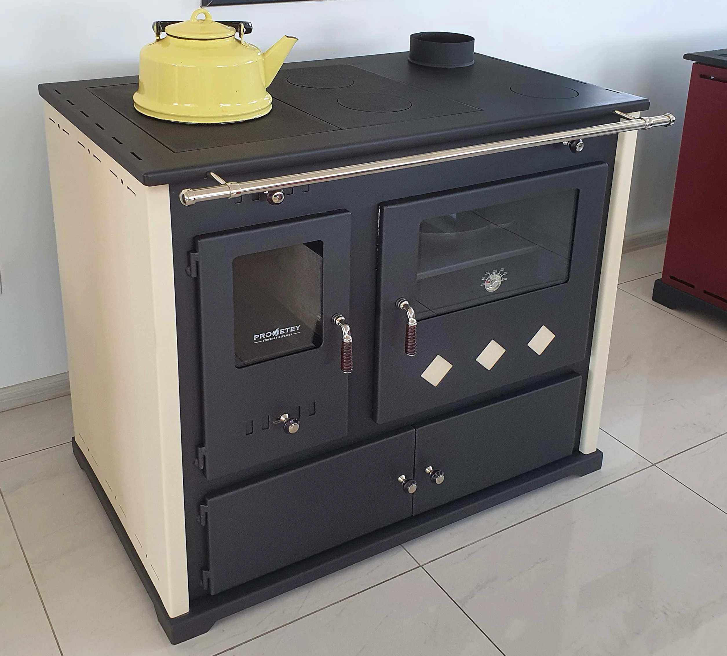 Kaminofen mit Backfach und Herdplatte Practik Lux Holzofen 9,5 kW Kamin Ofen Dauerbrandofen Werkstattofen Schwedenofen Hüttenofen Heizofen