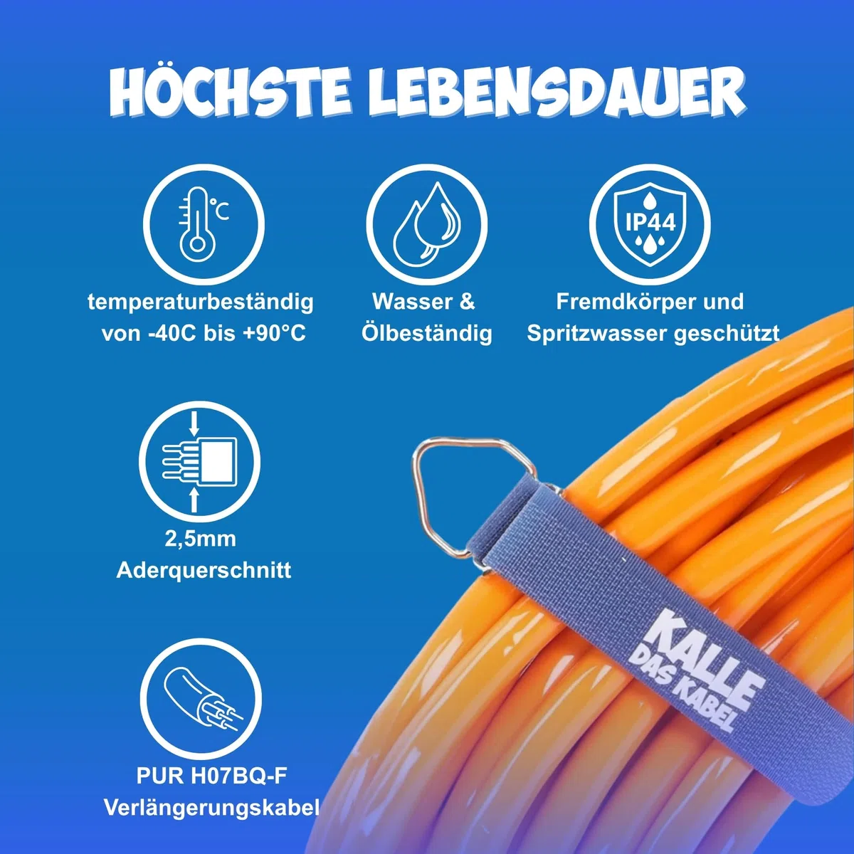 KALLE DAS KABEL CEE Verlängerung Kalle Blue Signal 2,5mm² Industrie BAU Boot Womo Camping Vollpur-Premium-Leitung 25 Meter