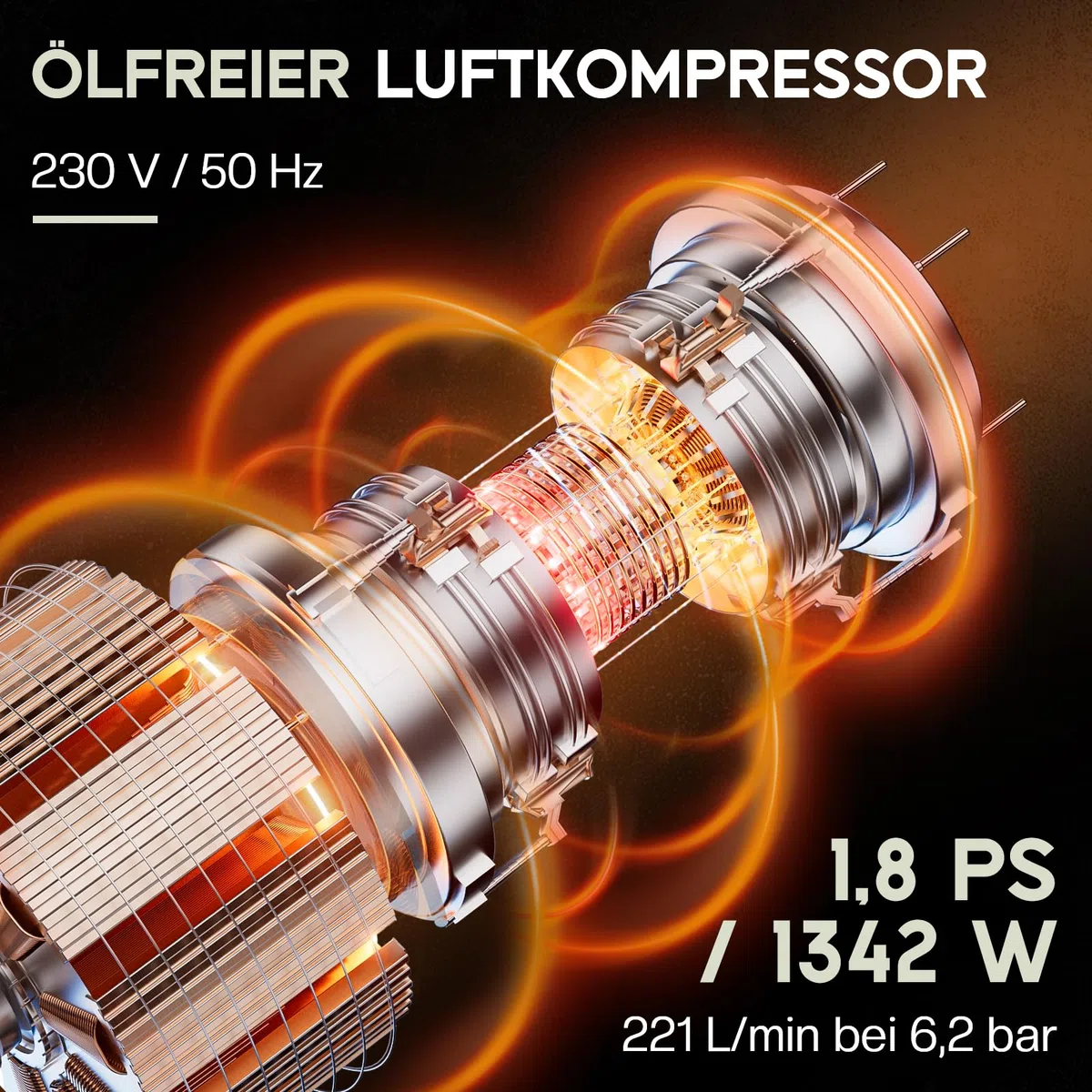 LUXOAK Vertikaler Luftkompressor 75L, 8 Bar 1340W / 1.8 PS, Ölfreier Doppelzylinder Flüsterkompressor mit Rädern – Leise & mobil für Werkstatt und Garage