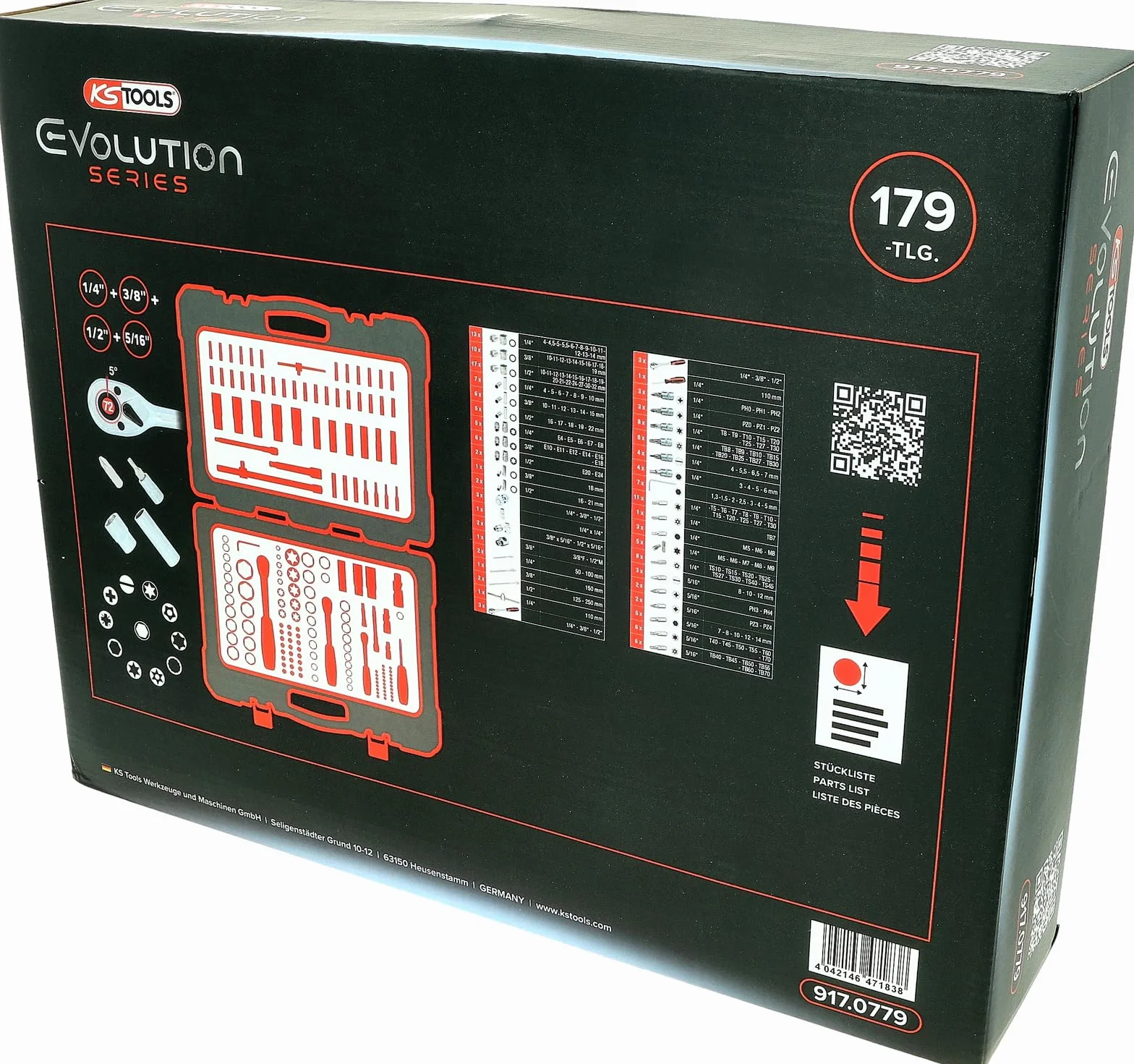 KS Tools 917.0779 1/4"+3/8"+1/2" Steckschlüssel-Satz, 179-tlg